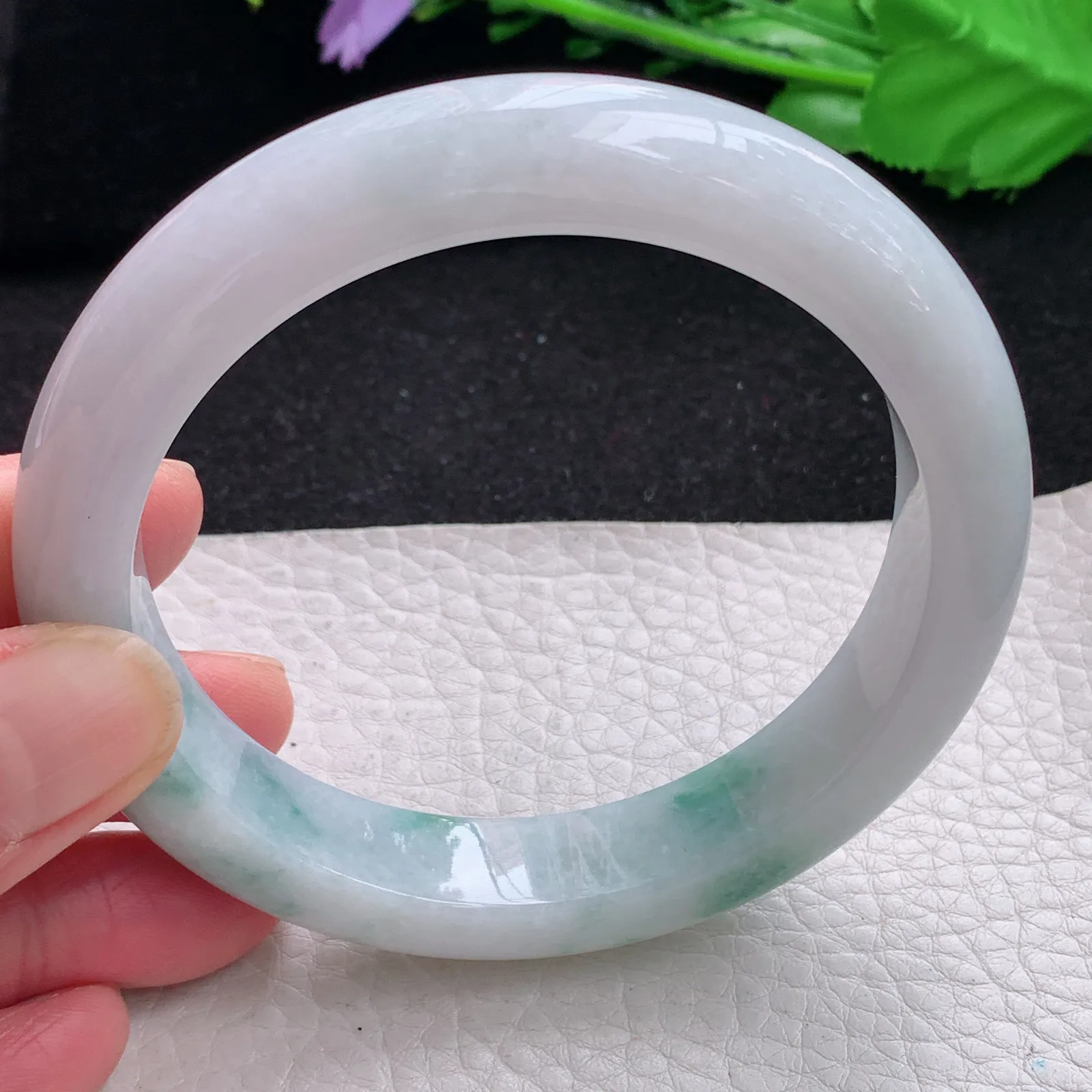 ss大圈口62.3*12.5*9.5平安镯 缅甸翡翠a货玉手镯大气飘花玉手环