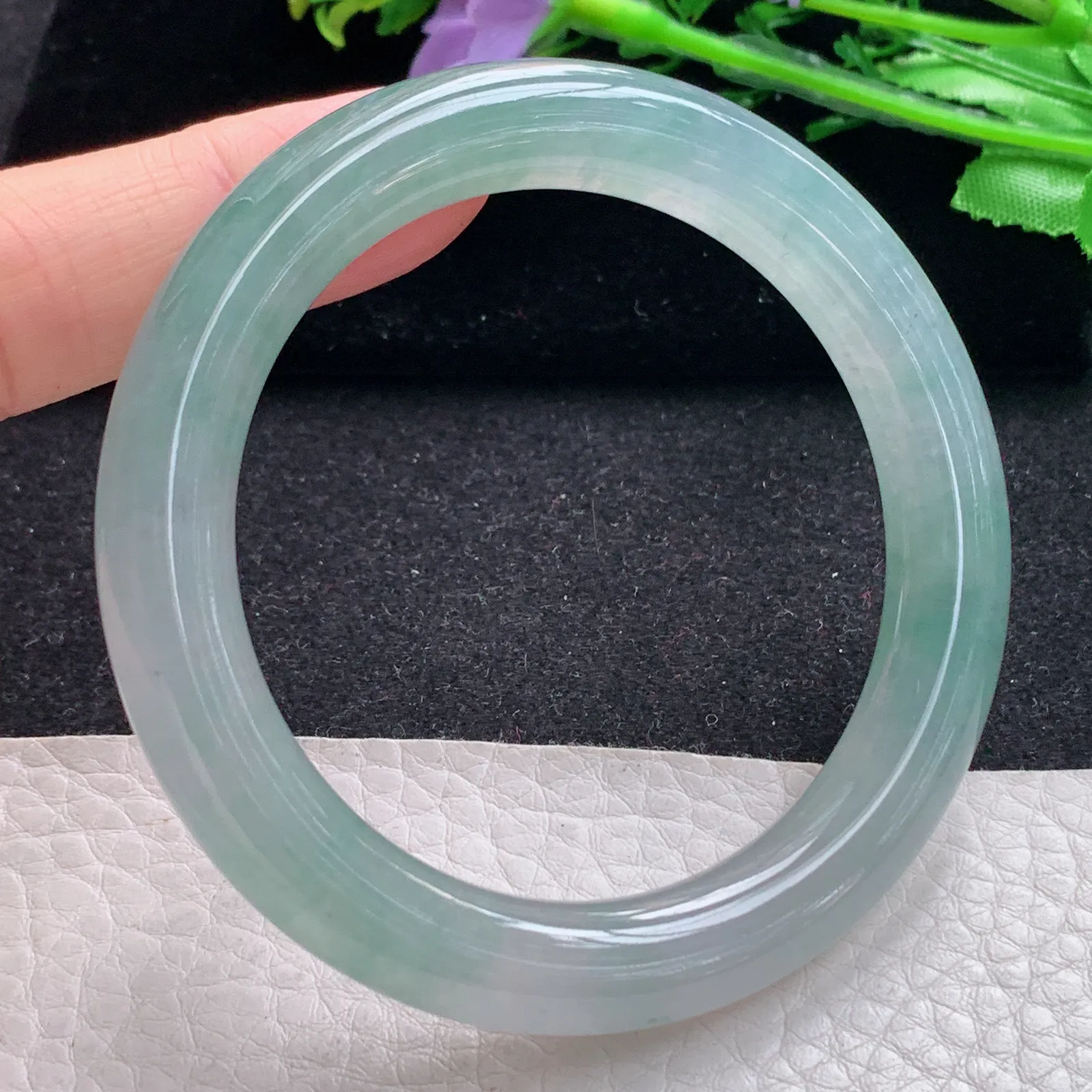 r自然光55*9.6*9.6镯 缅甸翡翠a货玉手镯冰爽清新圆条玉手环