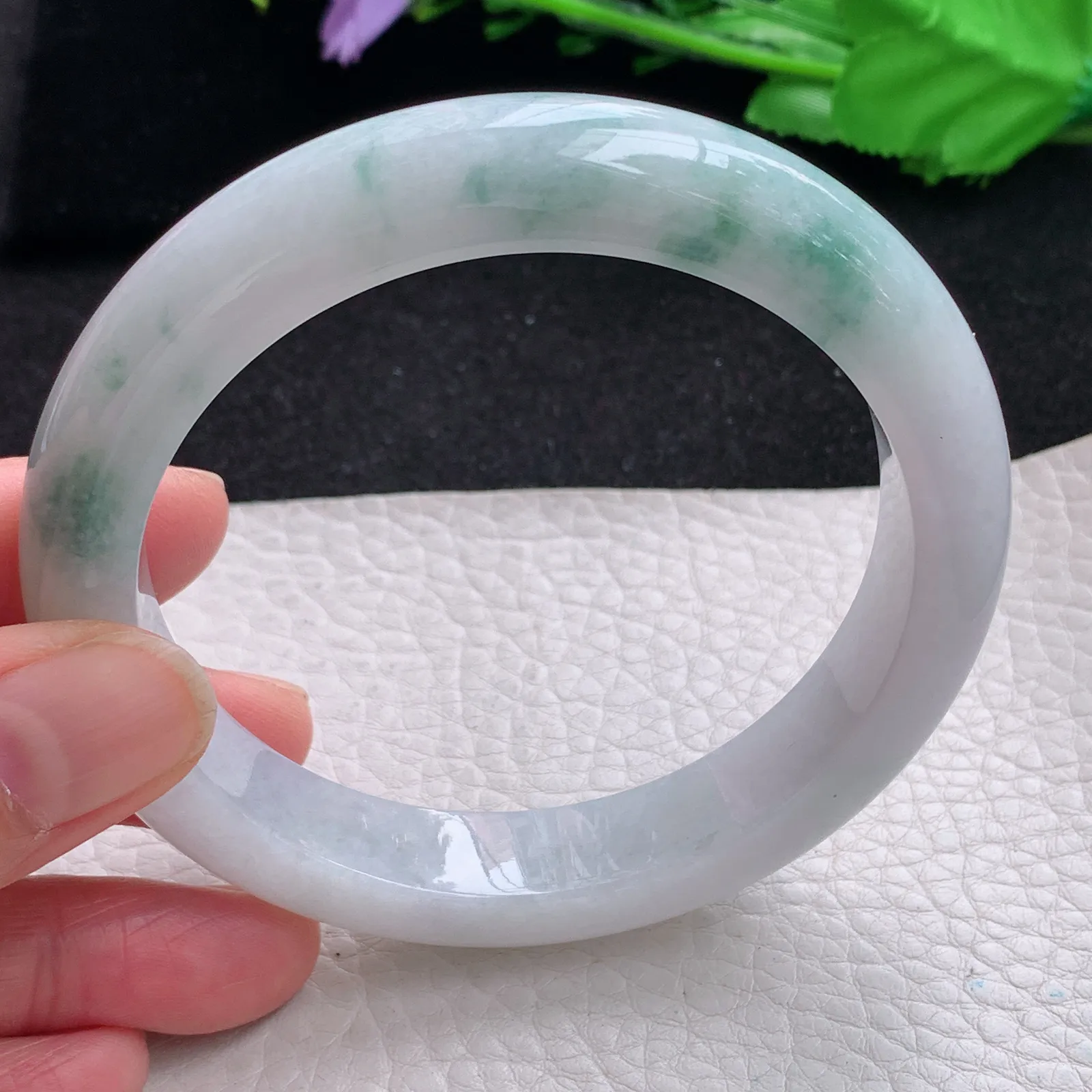 ss大圈口62.3*12.5*9.5平安镯 缅甸翡翠a货玉手镯大气飘花玉手环