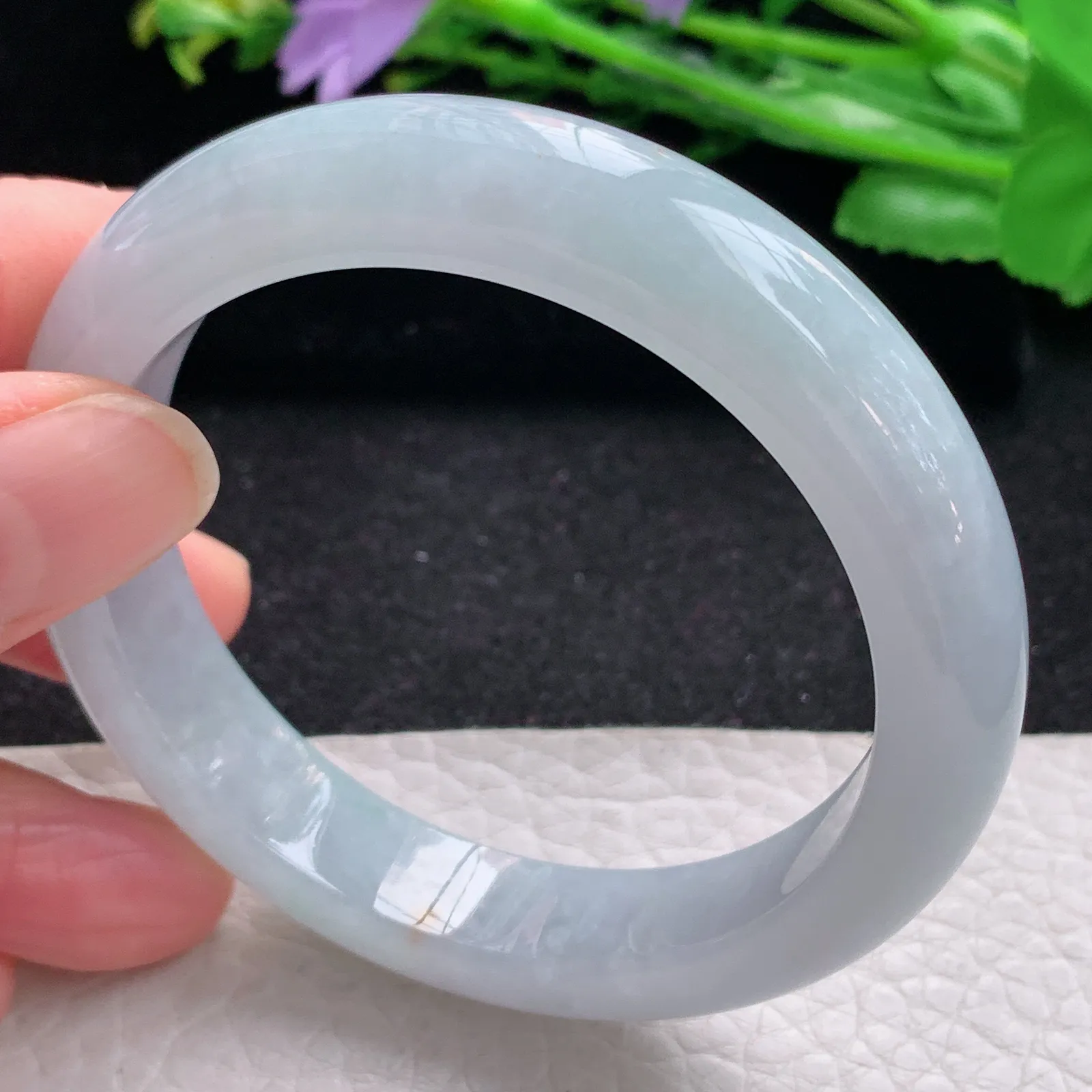 hf自然光54*12*8.2平安镯 缅甸翡翠a货玉手镯冰胶清爽宽边玉手环