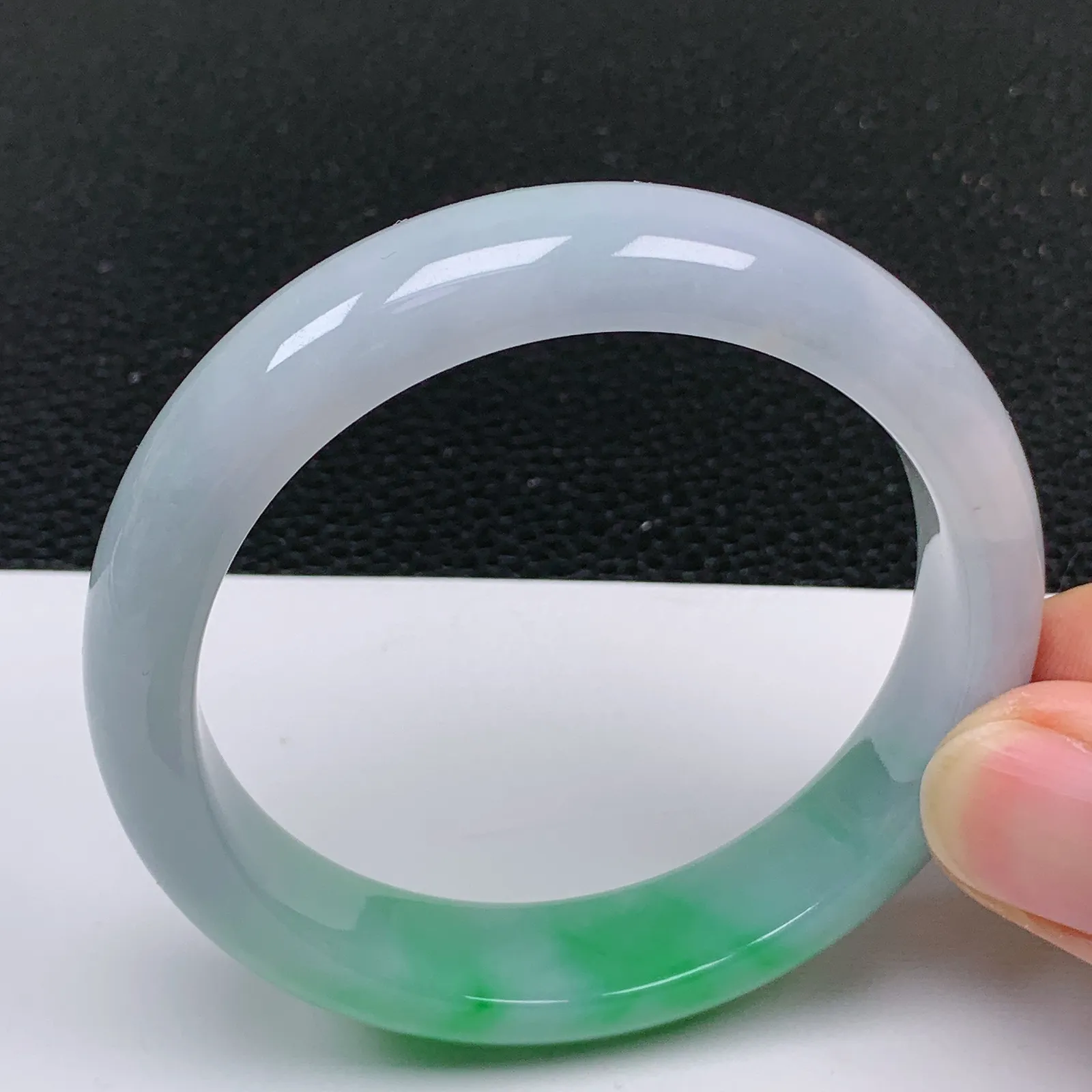 54圈口 天然翡翠A货老坑冰润春彩飘阳绿正圈手镯