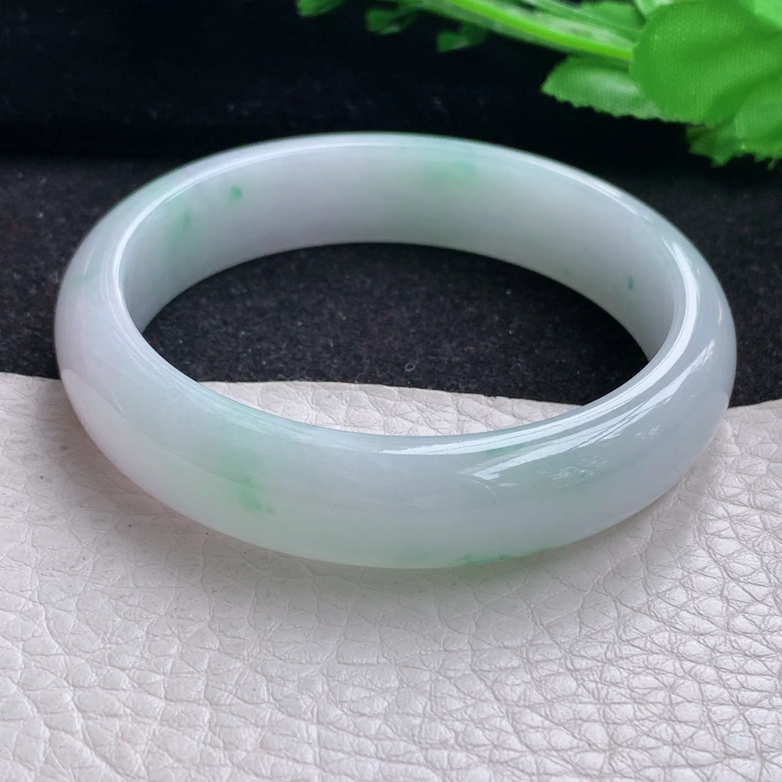 yh自然光56.5*13.3*7.2平安镯 缅甸翡翠a货玉手镯冰飘花宽边玉手环