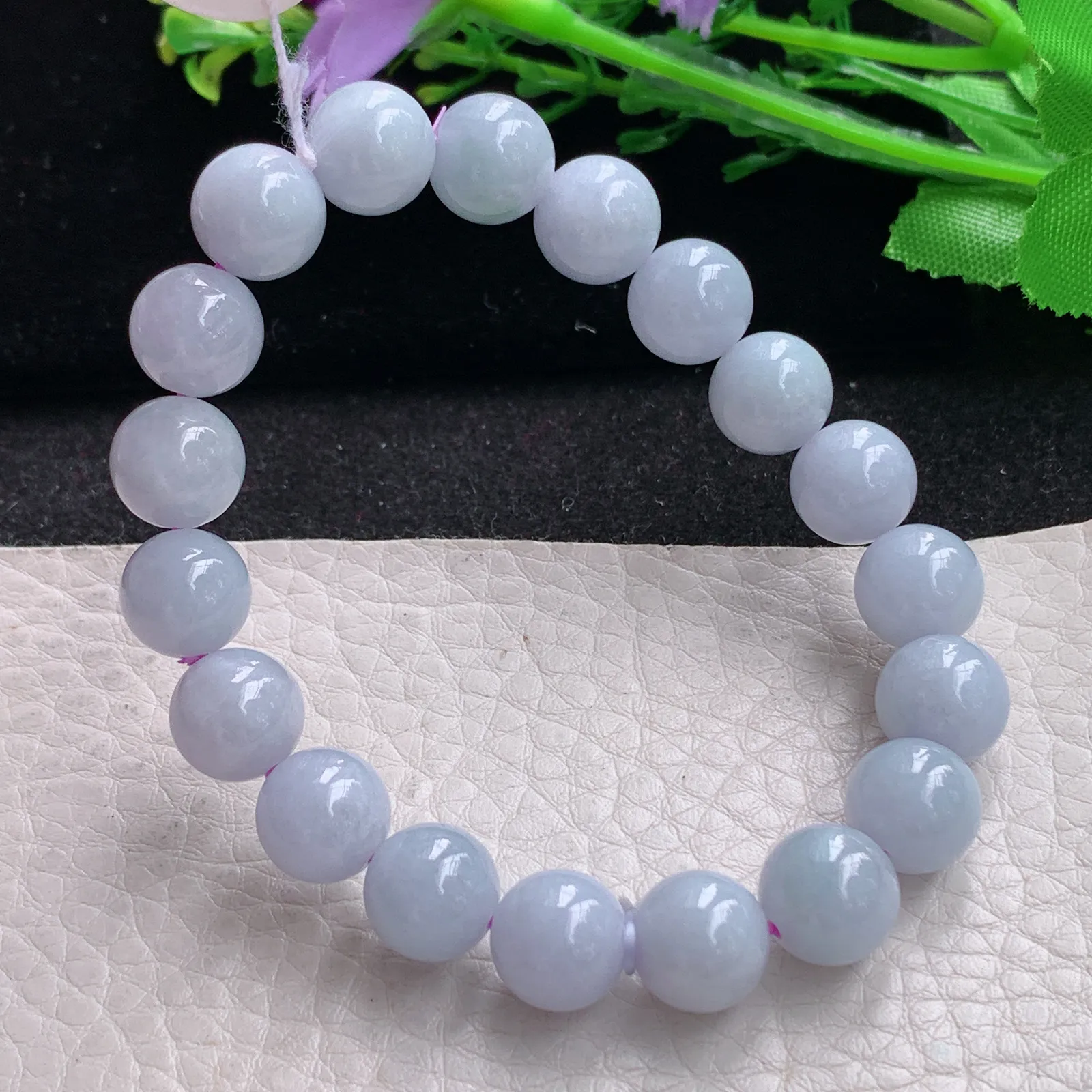 ss自然光9.8mm天然缅甸翡翠a货紫罗兰水润圆珠玉手链  玉手串