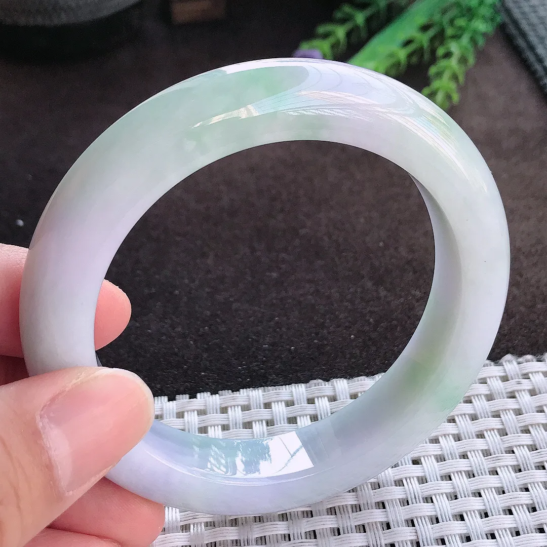 天然A货翡翠56.5/12.4/9.8老坑精美油润紫罗兰手镯宽边玉手镯