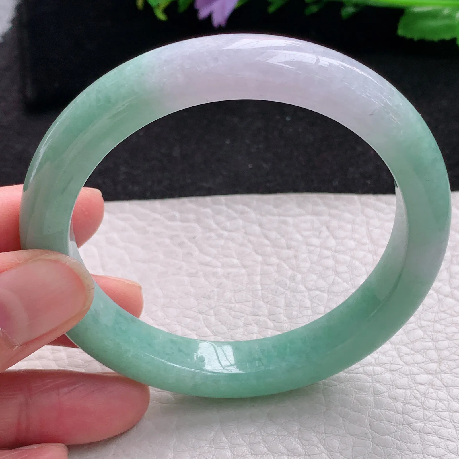 mq自然光59*11*8.8平安镯 缅甸翡翠a货玉手镯双彩水润宽边玉手环