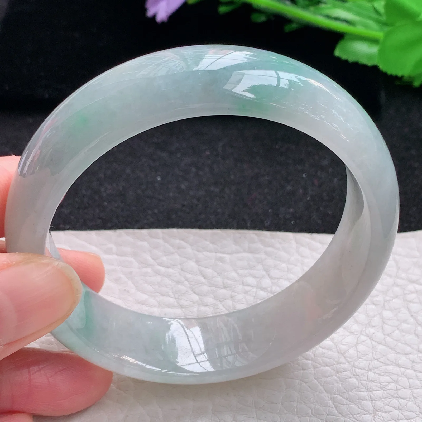 hy自然光59*17.3*8.6轮胎镯 缅甸翡翠a货玉手镯飘阳绿宽边玉手环