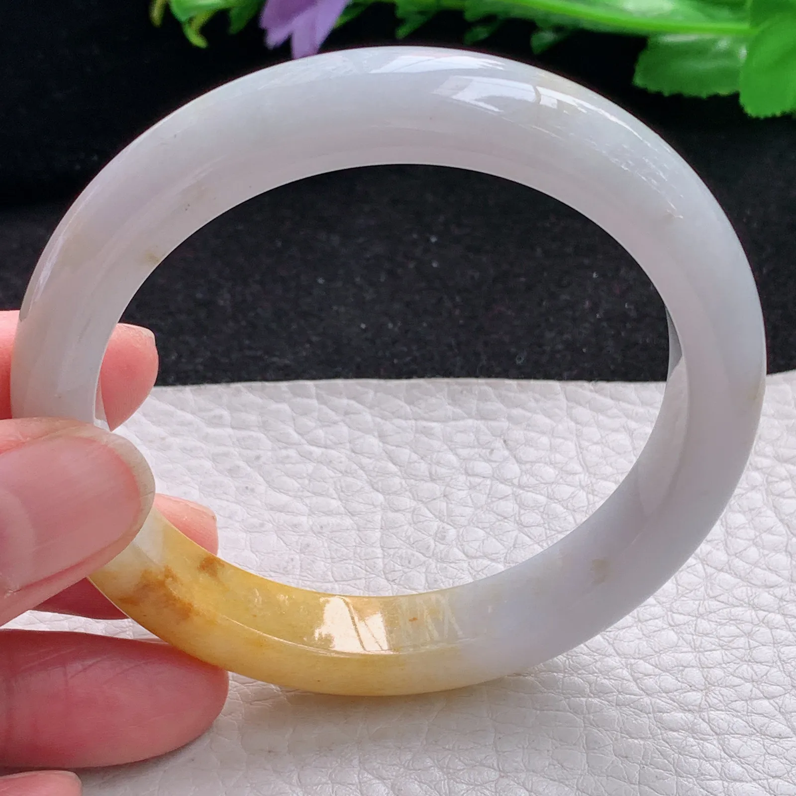 mq自然光58.5*11.5*8.5招财镯 缅甸翡翠a货玉手镯双彩水润宽边玉手环