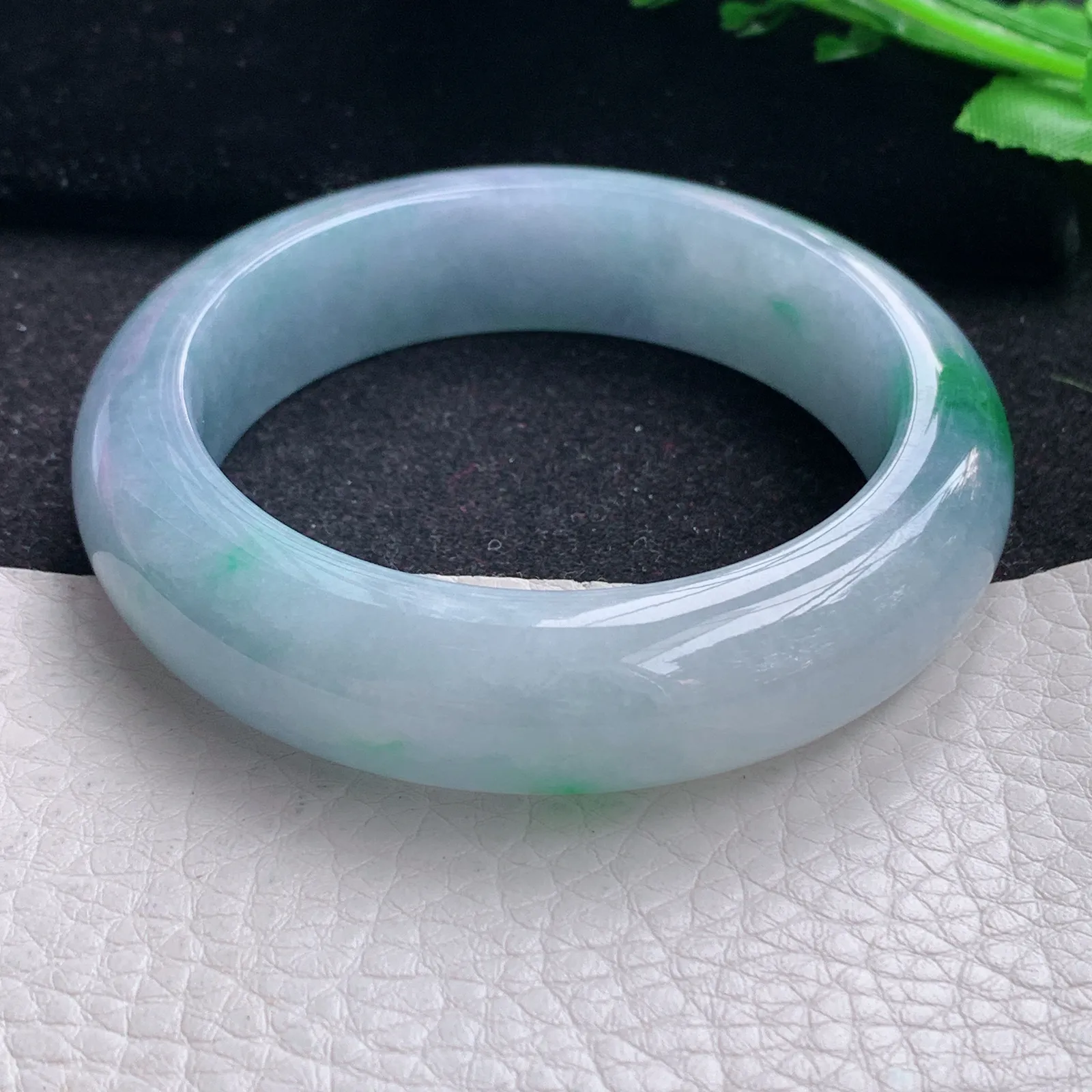 z自然光54.5*15*9.5轮胎镯 缅甸翡翠a货玉手镯春带彩水润宽边玉手环