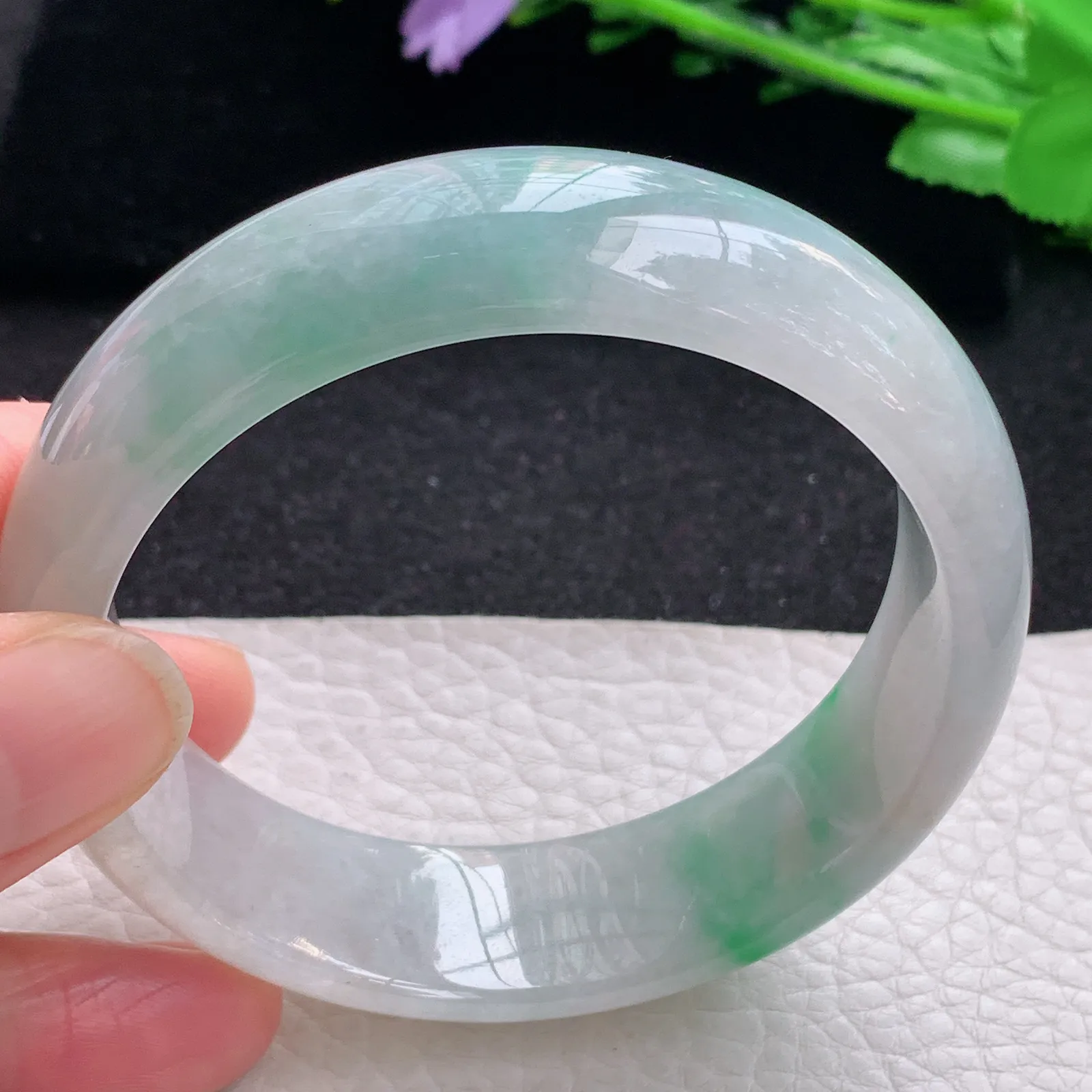 hy自然光59*17.3*8.6轮胎镯 缅甸翡翠a货玉手镯飘阳绿宽边玉手环