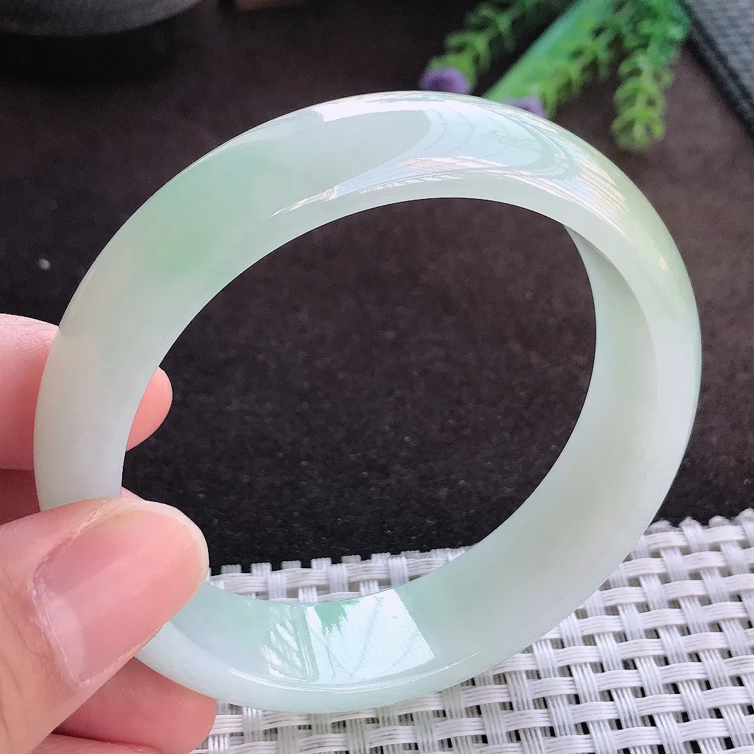 天然A货翡翠59.5/16.2/8老坑秀气冰胶冰晴绿轮胎手镯宽边玉手镯