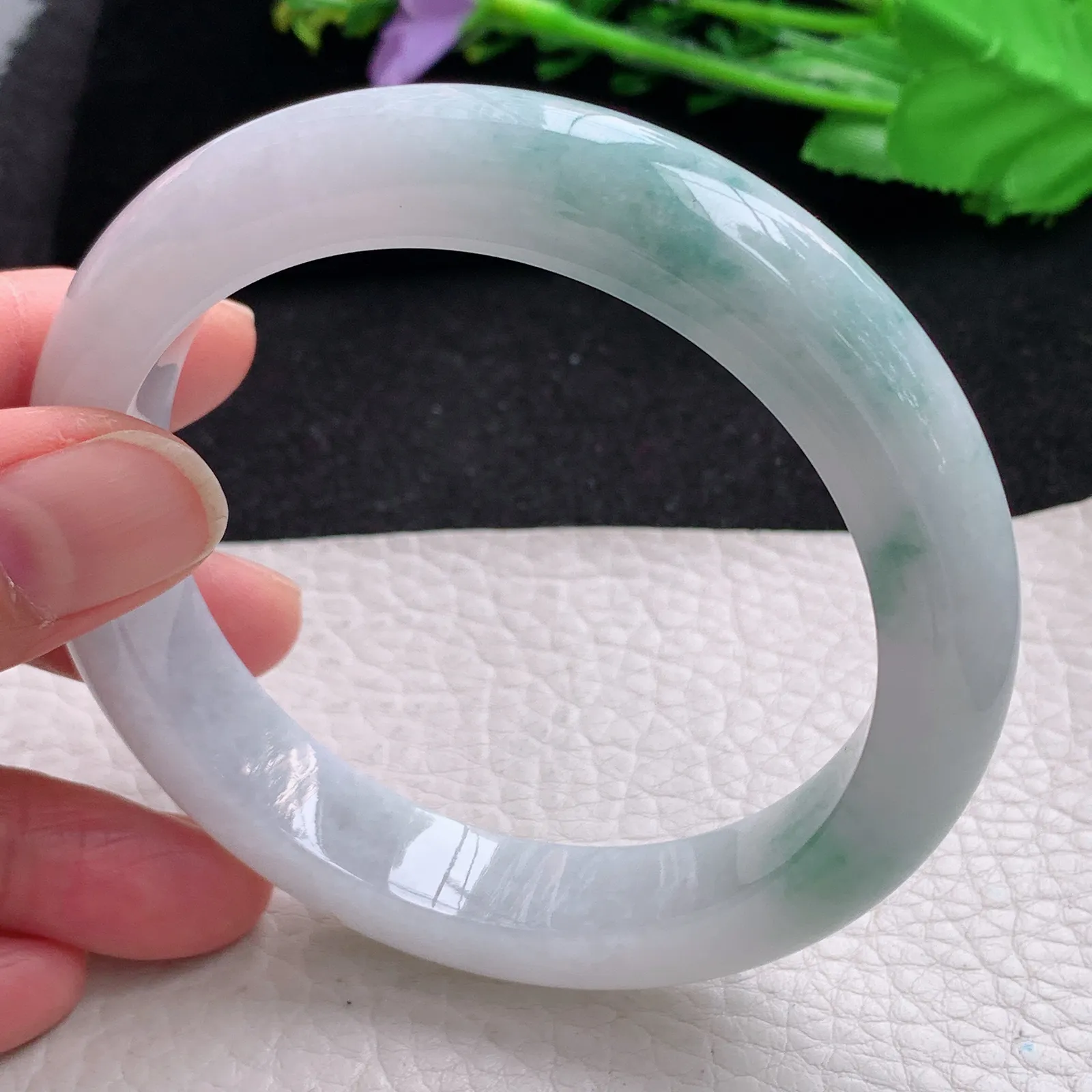 ss大圈口62.3*12.5*9.5平安镯 缅甸翡翠a货玉手镯大气飘花玉手环