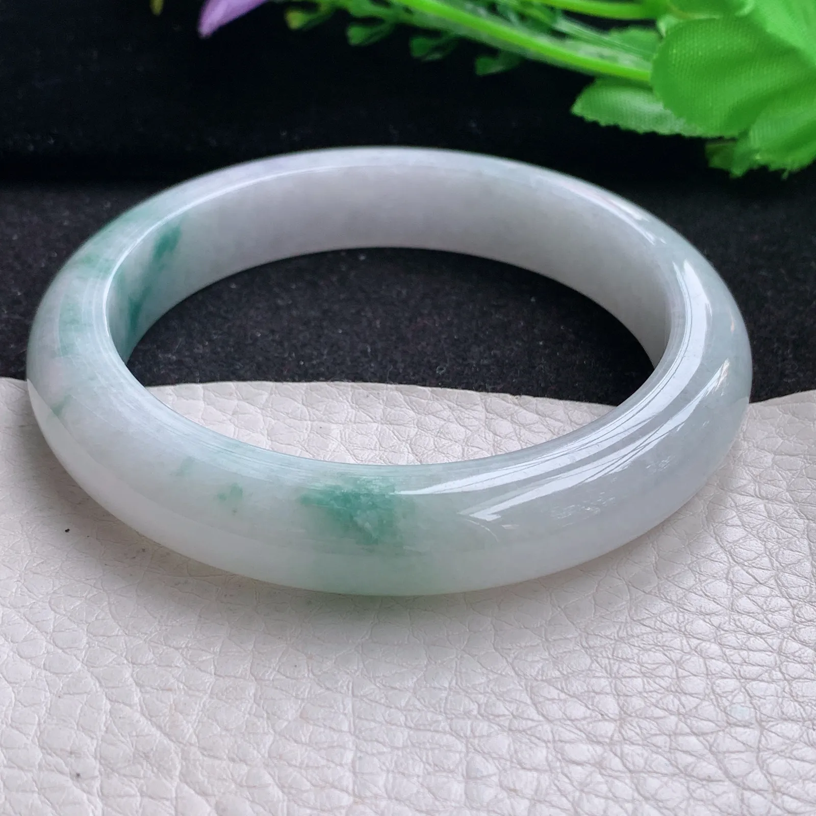 ss大圈口62.3*12.5*9.5平安镯 缅甸翡翠a货玉手镯大气飘花玉手环