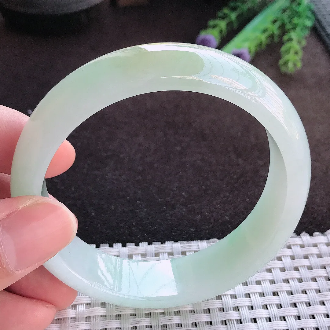 天然A货翡翠59.5/16.2/8老坑秀气冰胶冰晴绿轮胎手镯宽边玉手镯