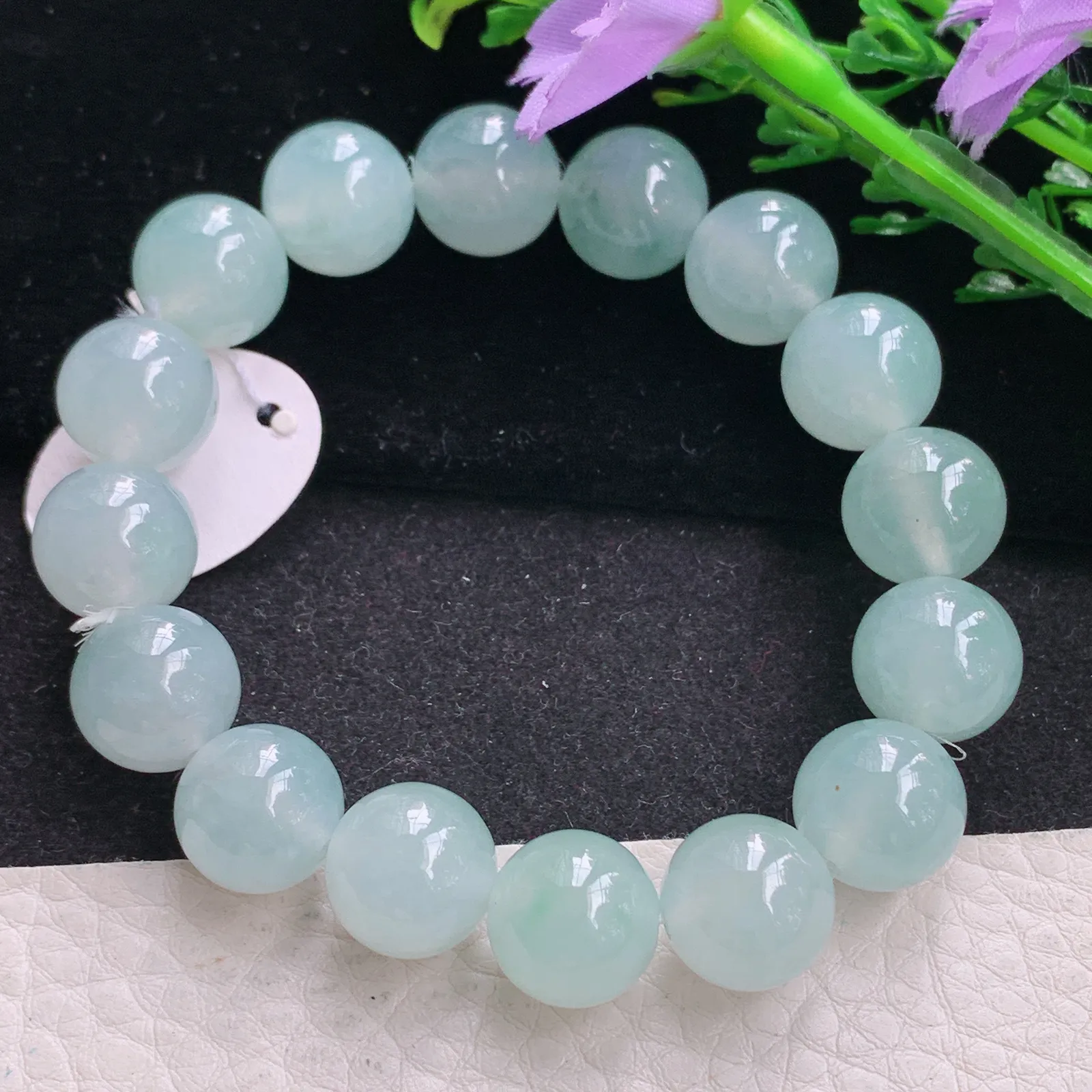 ss自然光12.6mm天然缅甸翡翠冰透晴水圆珠玉手链  玉手串 16颗