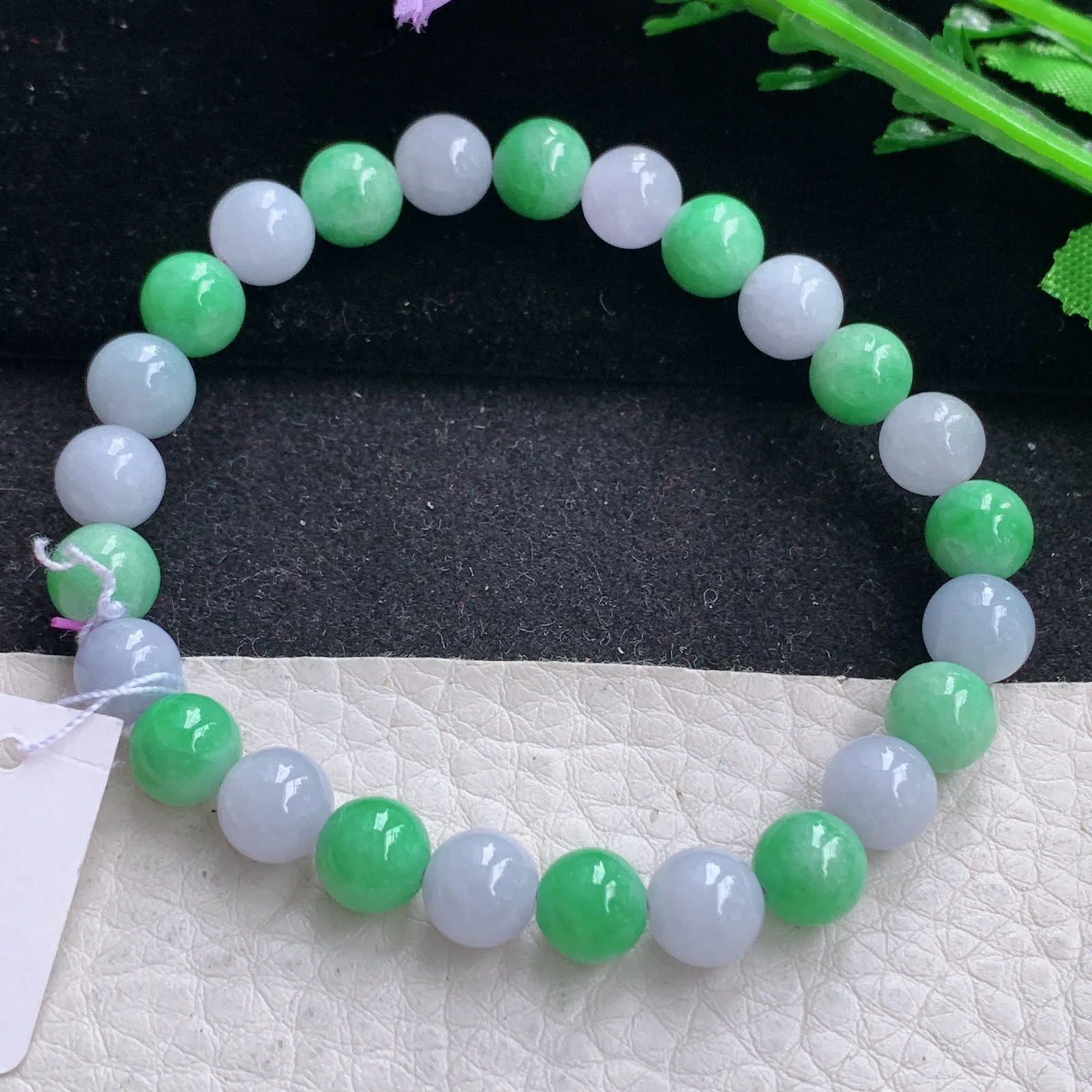 ss自然光7.7mm天然缅甸翡翠a货紫加绿别致圆珠玉手链  玉手串 25颗