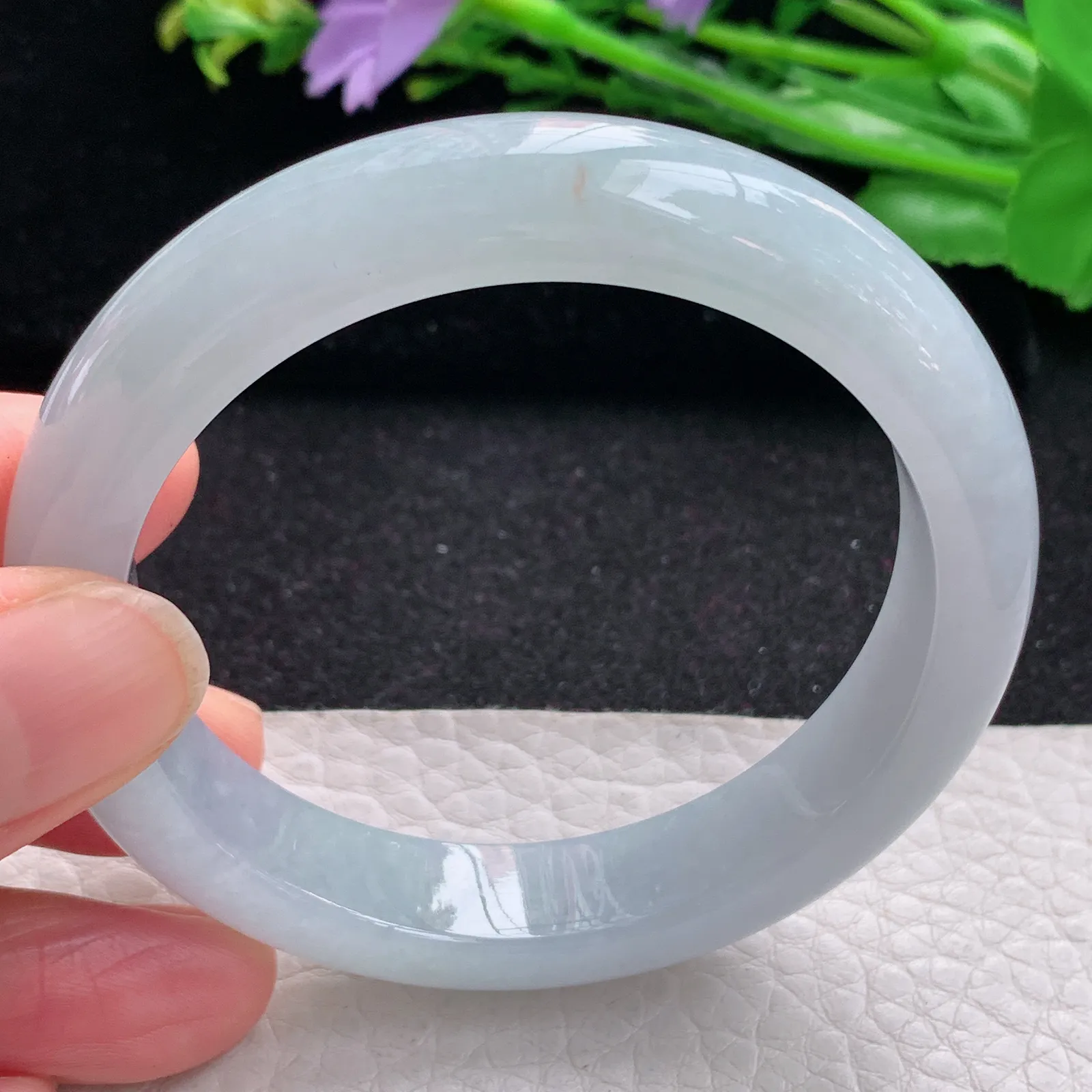 hf自然光54*12*8.2平安镯 缅甸翡翠a货玉手镯冰胶清爽宽边玉手环