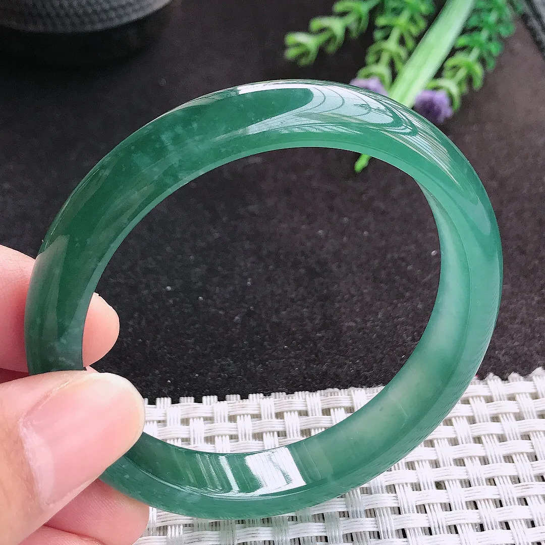 天然A货翡翠56/11.2/7.3老坑冰胶果冻蓝韵手镯宽边玉手镯