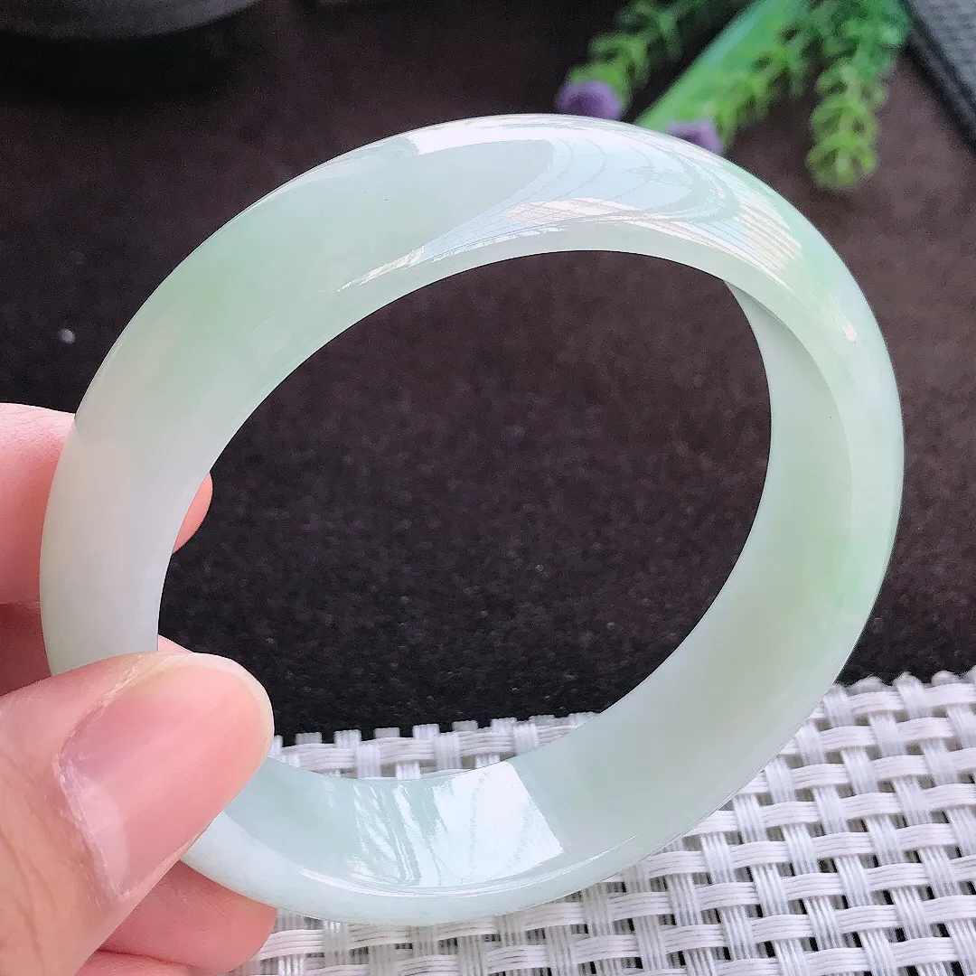 天然A货翡翠59.5/16.2/8老坑秀气冰胶冰晴绿轮胎手镯宽边玉手镯