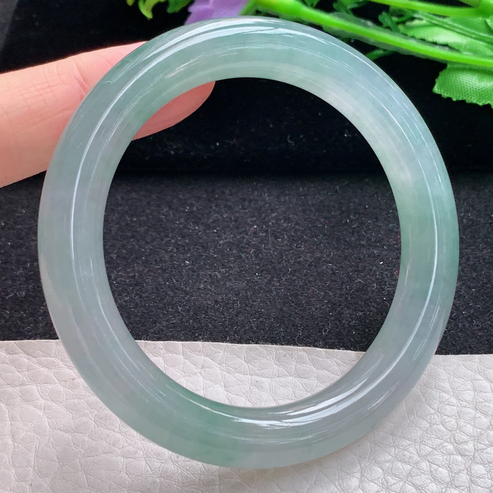 r自然光55*9.6*9.6镯 缅甸翡翠a货玉手镯冰爽清新圆条玉手环