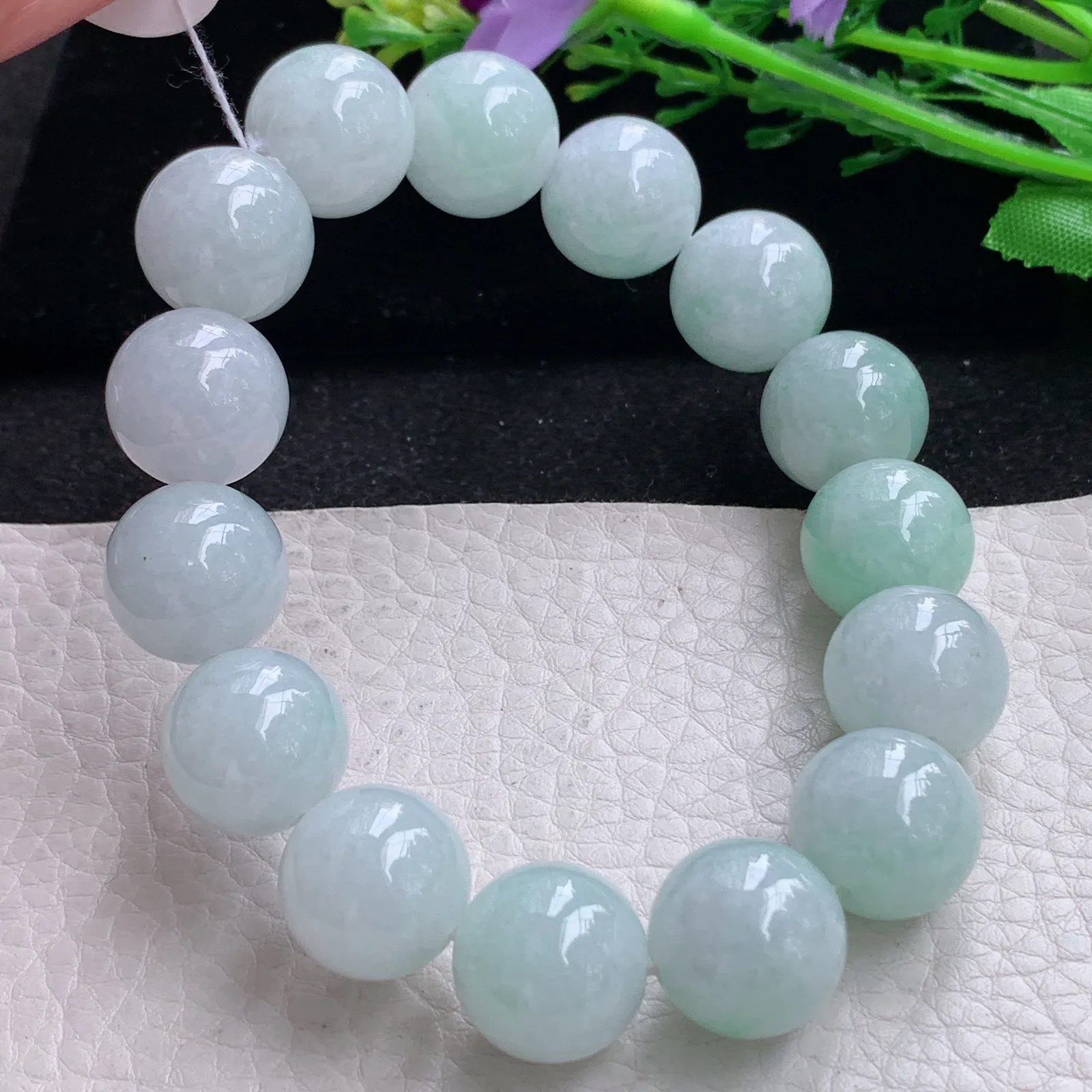 ss自然光15mm天然缅甸翡翠a货清新大颗粒水润圆珠玉手链  玉手串