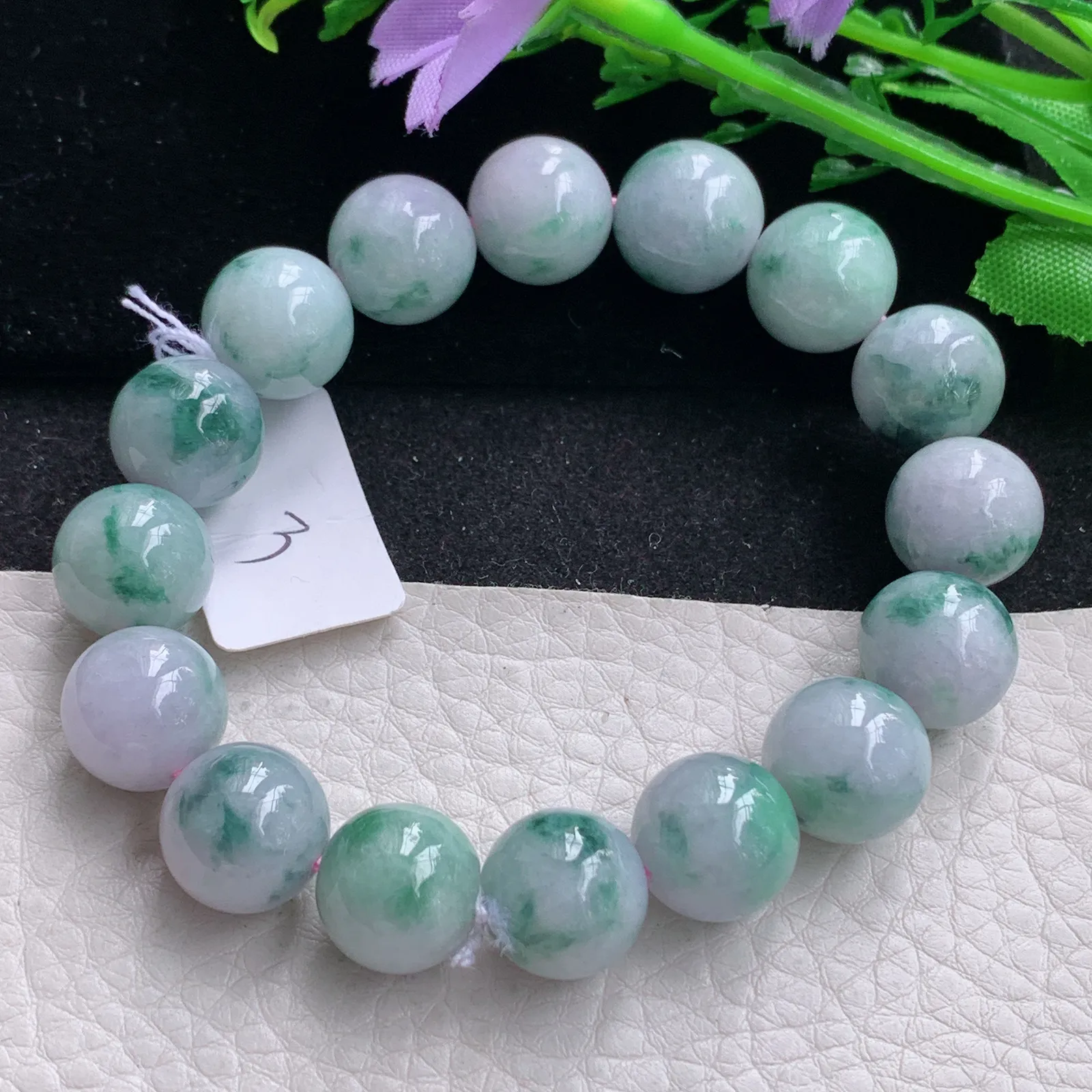 ss自然光13mm天然缅甸翡翠a货飘花水润圆珠玉手链  玉手串