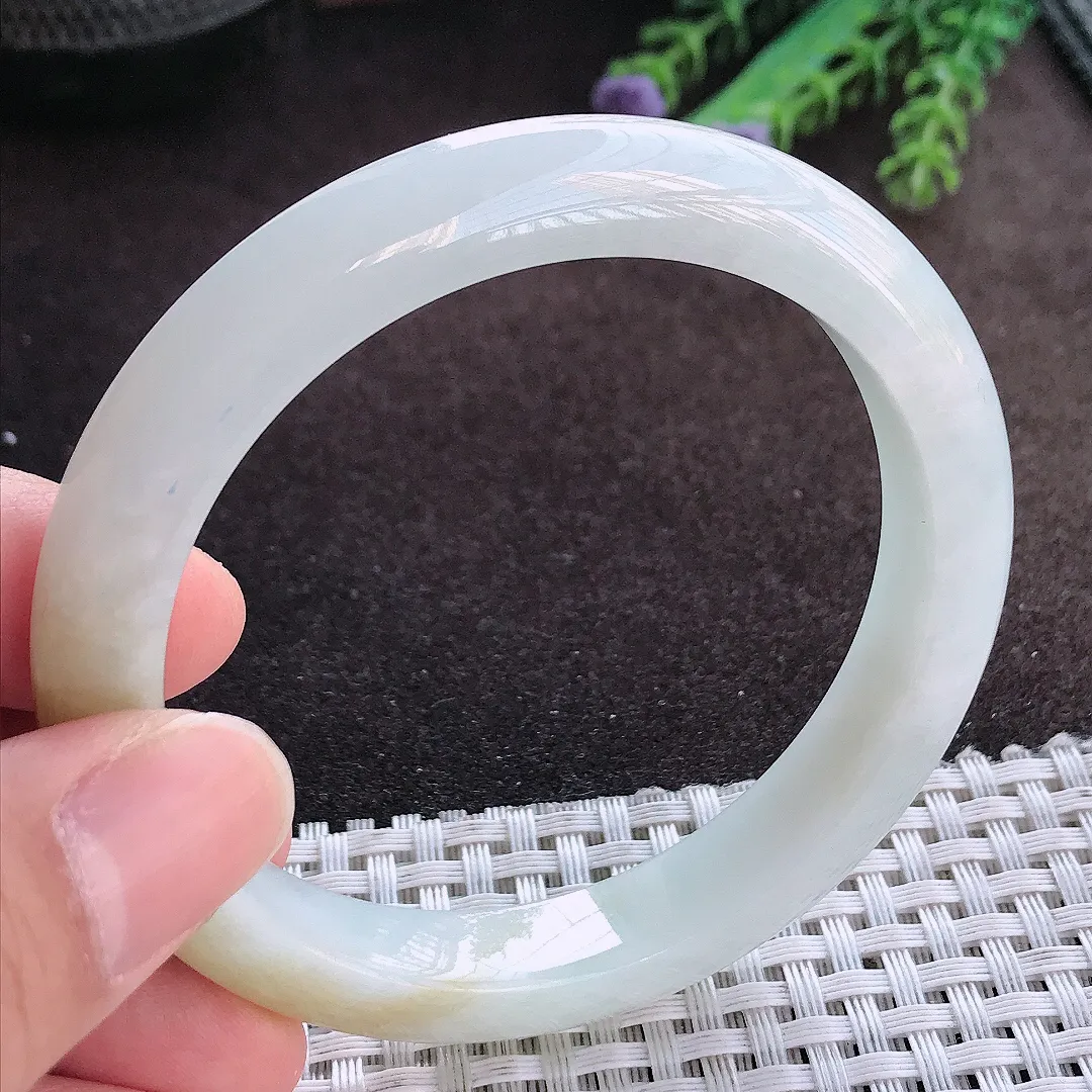 天然A货翡翠57/10.3/8.2老坑冰润特色飘黄翡手镯宽边玉手镯