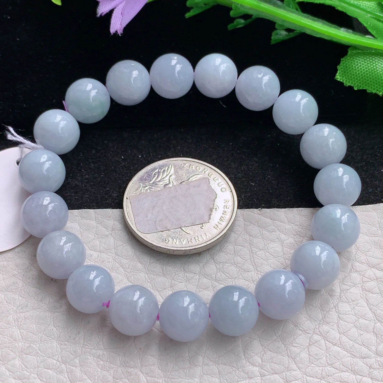 ss自然光9.8mm天然缅甸翡翠a货紫罗兰水润圆珠玉手链  玉手串
