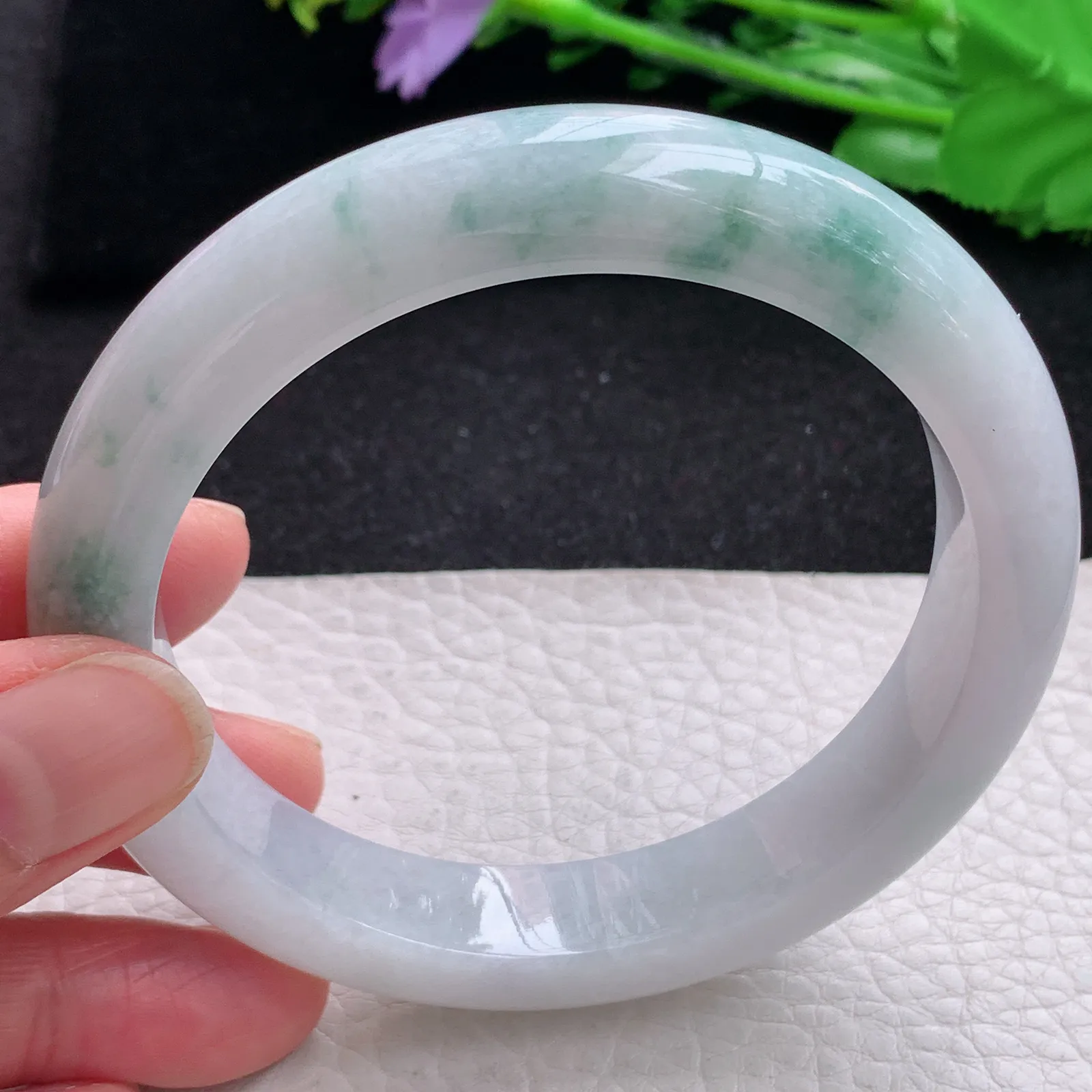 ss大圈口62.3*12.5*9.5平安镯 缅甸翡翠a货玉手镯大气飘花玉手环