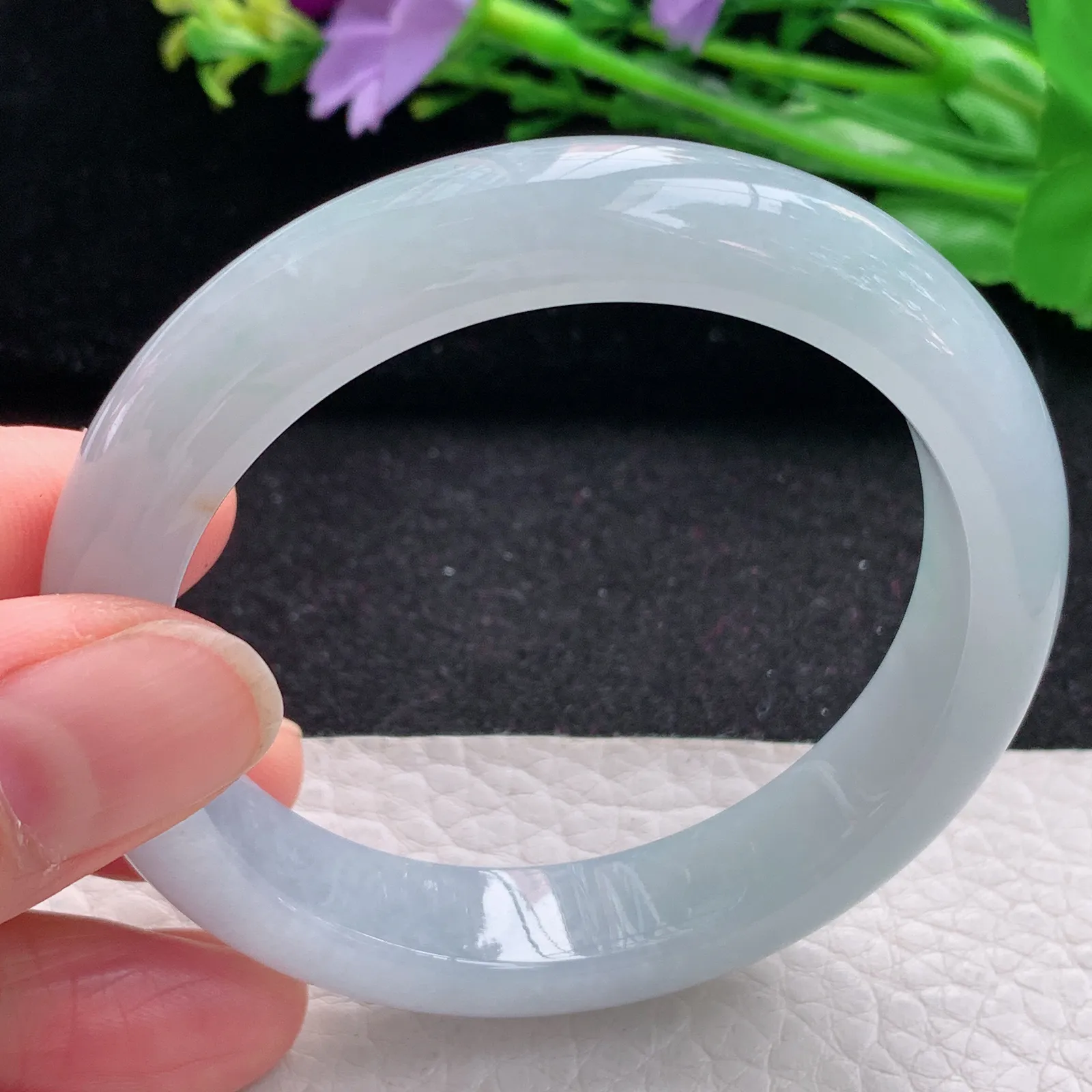 hf自然光54*12*8.2平安镯 缅甸翡翠a货玉手镯冰胶清爽宽边玉手环