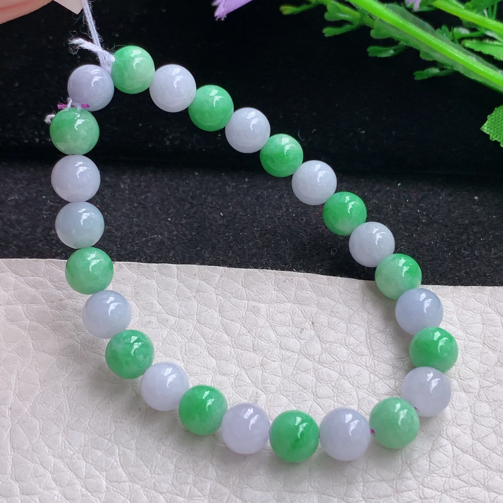 ss自然光7.7mm天然缅甸翡翠a货紫加绿别致圆珠玉手链  玉手串 25颗