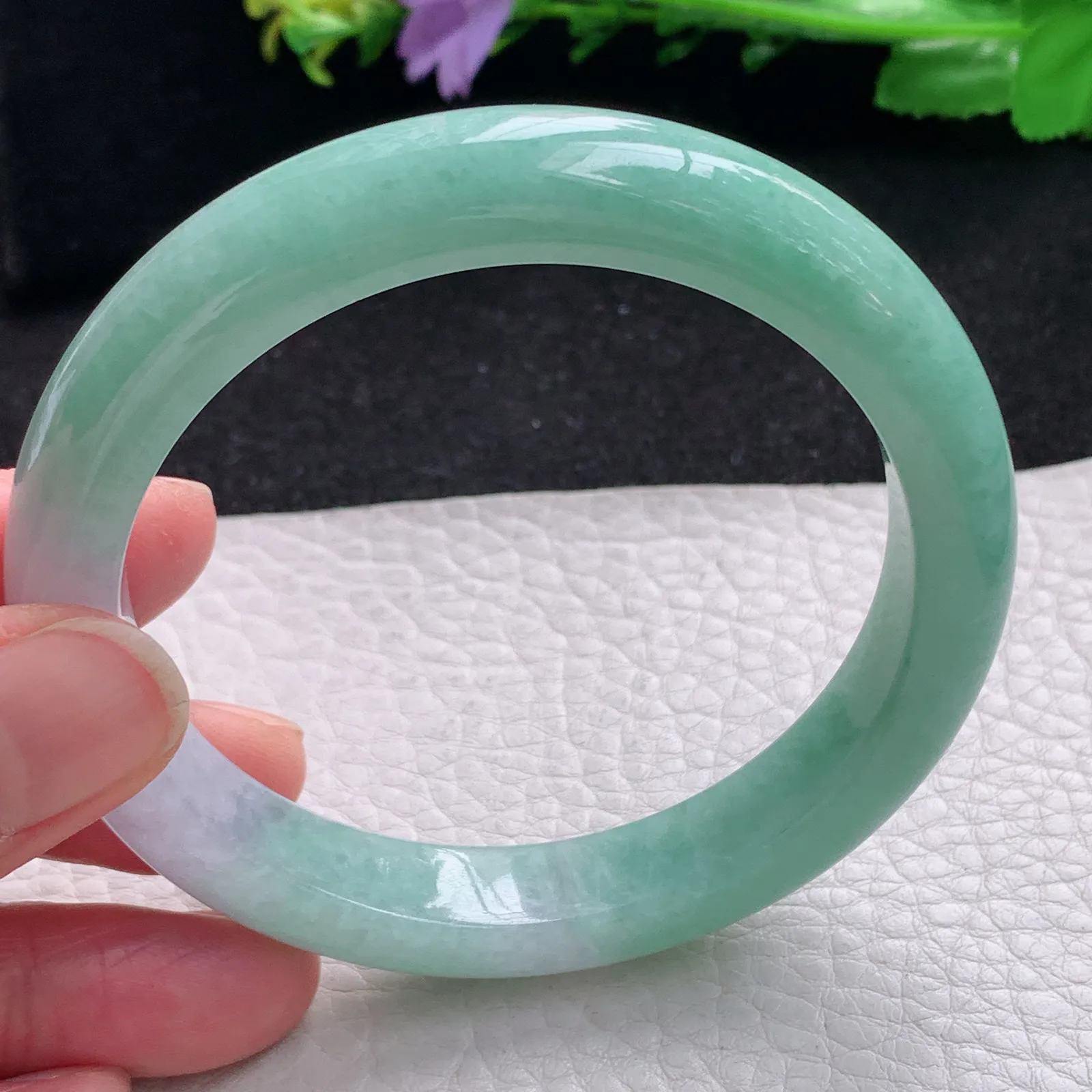 mq自然光59*11*8.8平安镯 缅甸翡翠a货玉手镯双彩水润宽边玉手环