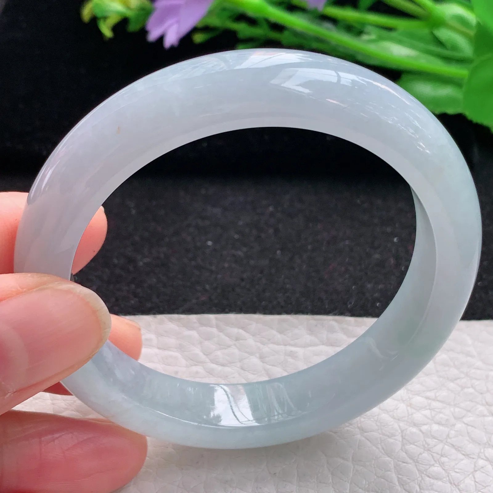 hf自然光54*12*8.2平安镯 缅甸翡翠a货玉手镯冰胶清爽宽边玉手环