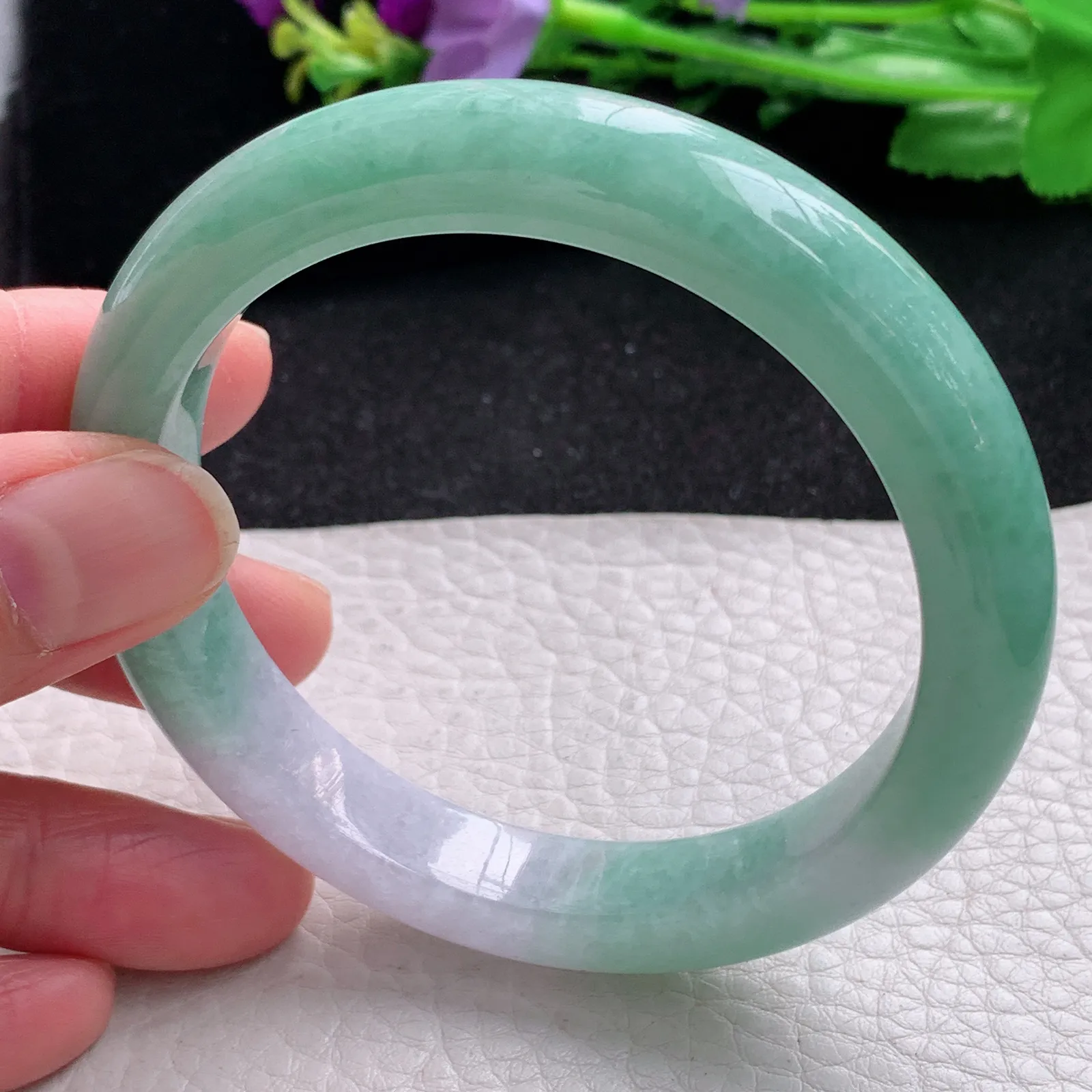 mq自然光59*11*8.8平安镯 缅甸翡翠a货玉手镯双彩水润宽边玉手环