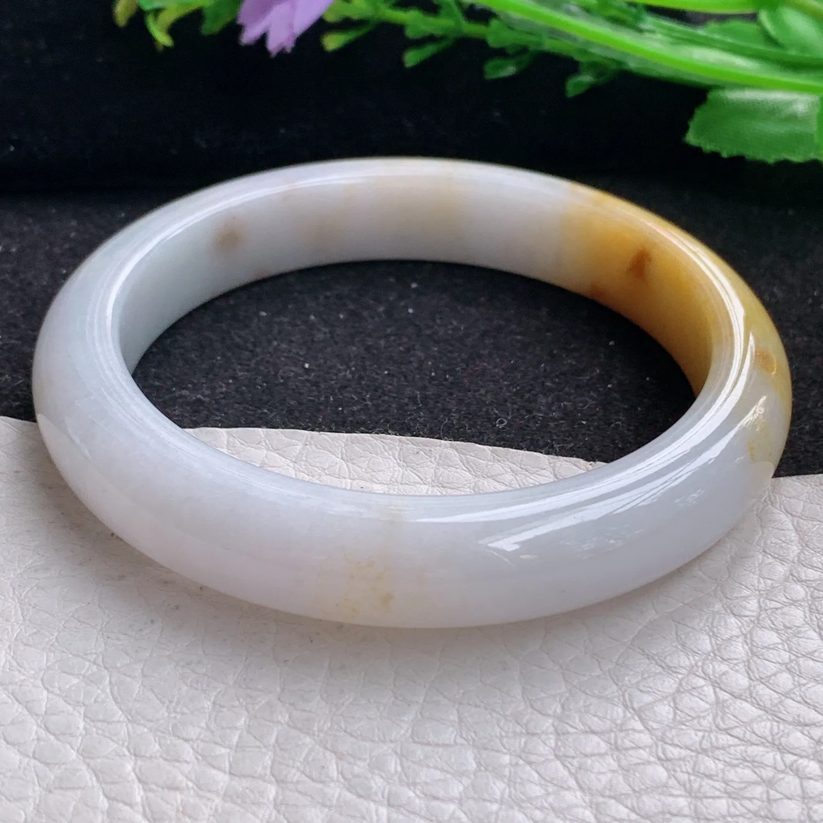 mq自然光58.5*11.5*8.5招财镯 缅甸翡翠a货玉手镯双彩水润宽边玉手环