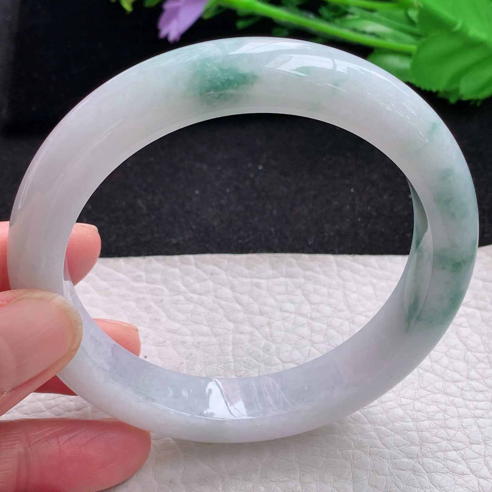 ss大圈口62.3*12.5*9.5平安镯 缅甸翡翠a货玉手镯大气飘花玉手环