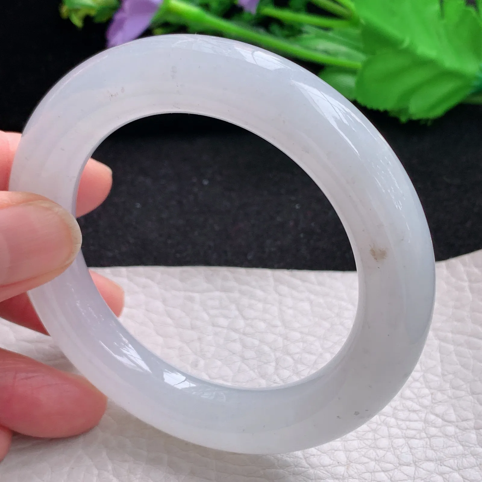 yh自然光54*12*11.6胖圆镯 缅甸翡翠a货玉手镯冰透圆条玉手环 美人镯