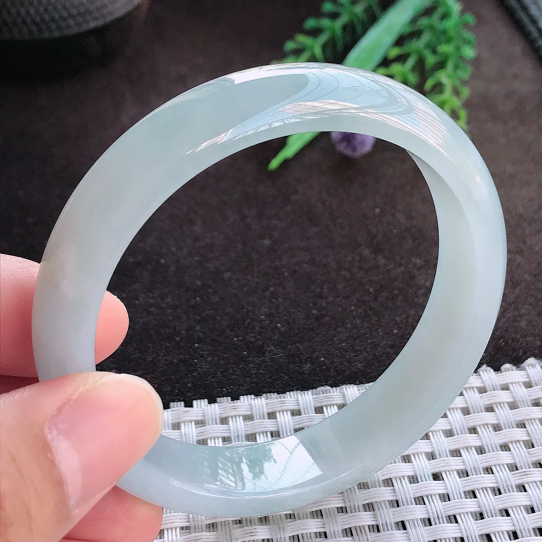天然A货翡翠56.3/13/7老坑冰润起胶手镯宽边玉手镯