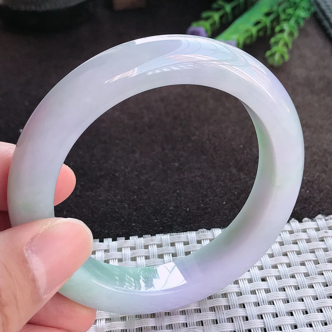 天然A货翡翠56.5/12.4/9.8老坑精美油润紫罗兰手镯宽边玉手镯