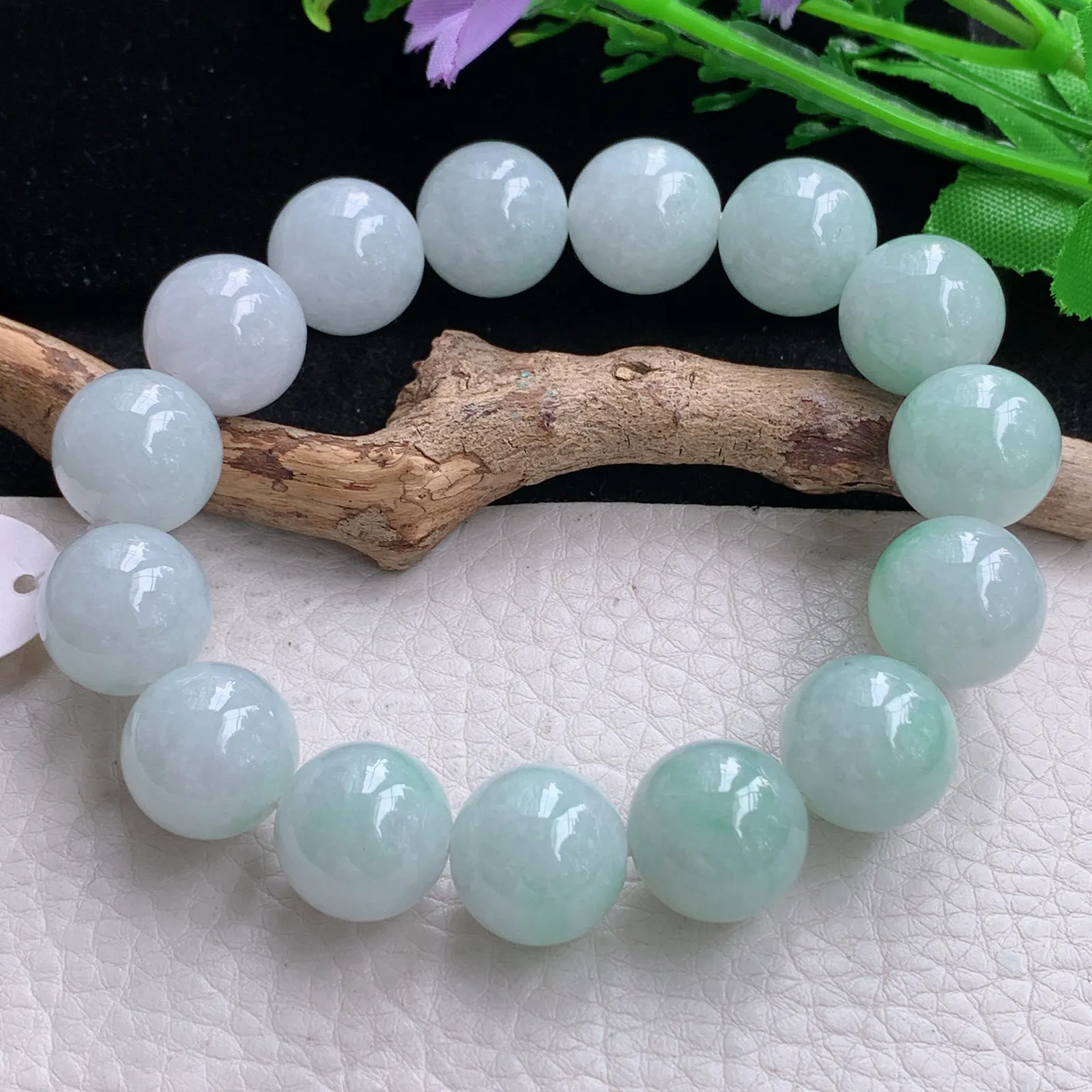 ss自然光15mm天然缅甸翡翠a货清新大颗粒水润圆珠玉手链  玉手串