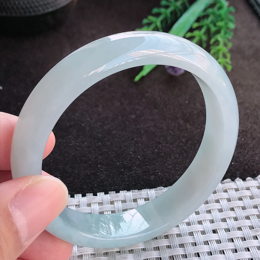 天然A货翡翠56.3/13/7老坑冰润起胶手镯宽边玉手镯