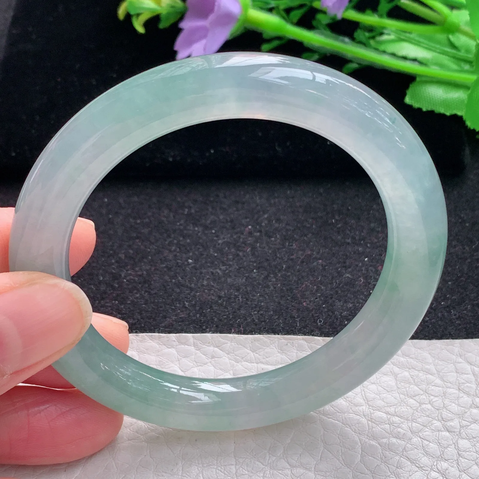 r自然光55*9.6*9.6镯 缅甸翡翠a货玉手镯冰爽清新圆条玉手环