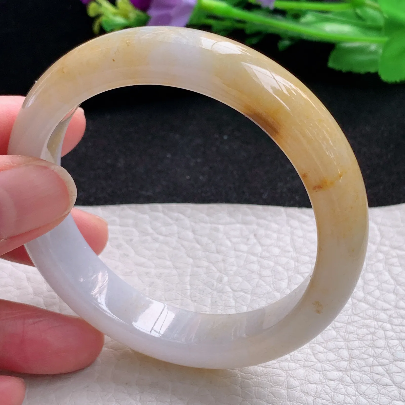 mq自然光57.5*13*8.6招财镯 缅甸翡翠a货玉手镯黄翡水润宽边玉手环