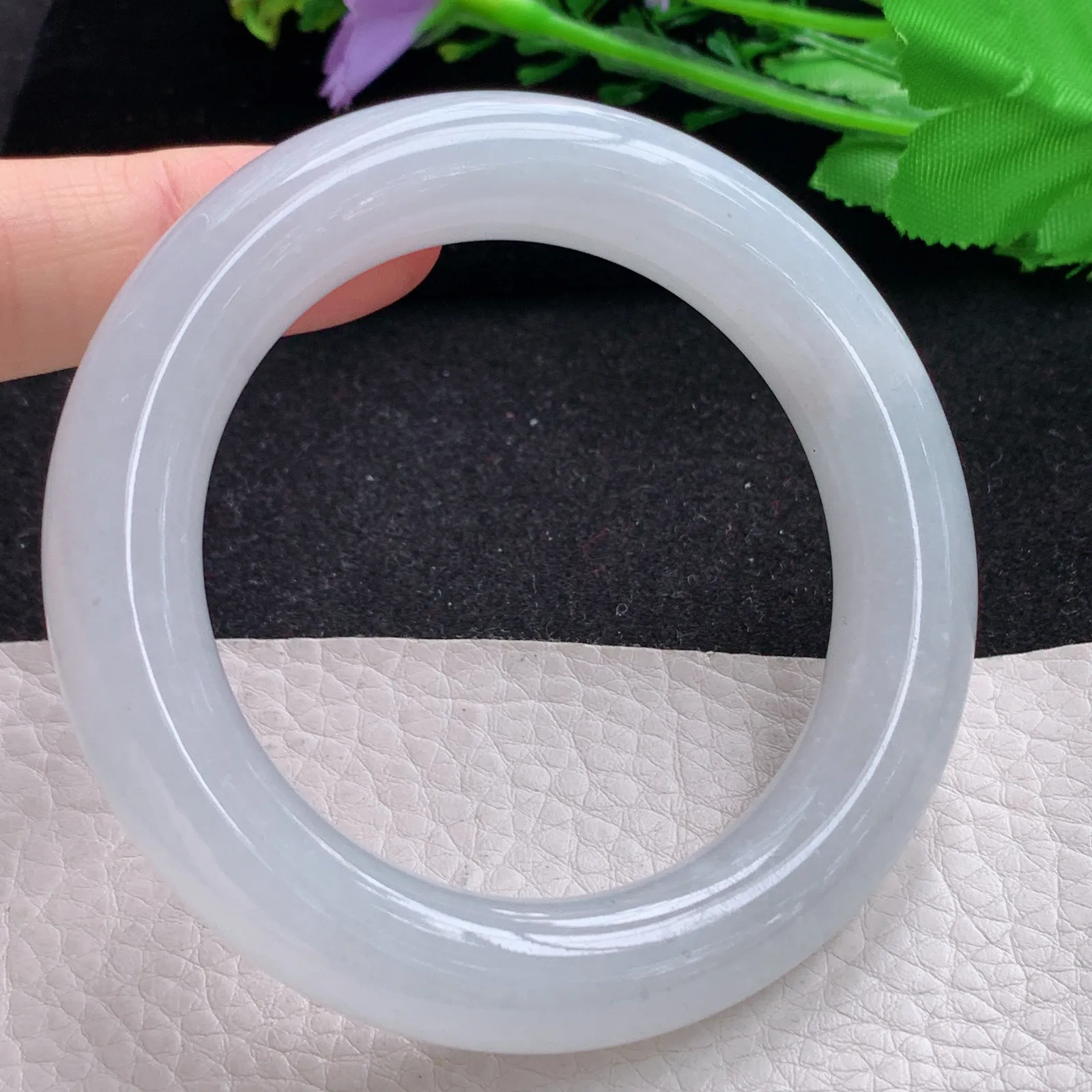 yh自然光54*12*11.6胖圆镯 缅甸翡翠a货玉手镯冰透圆条玉手环 美人镯