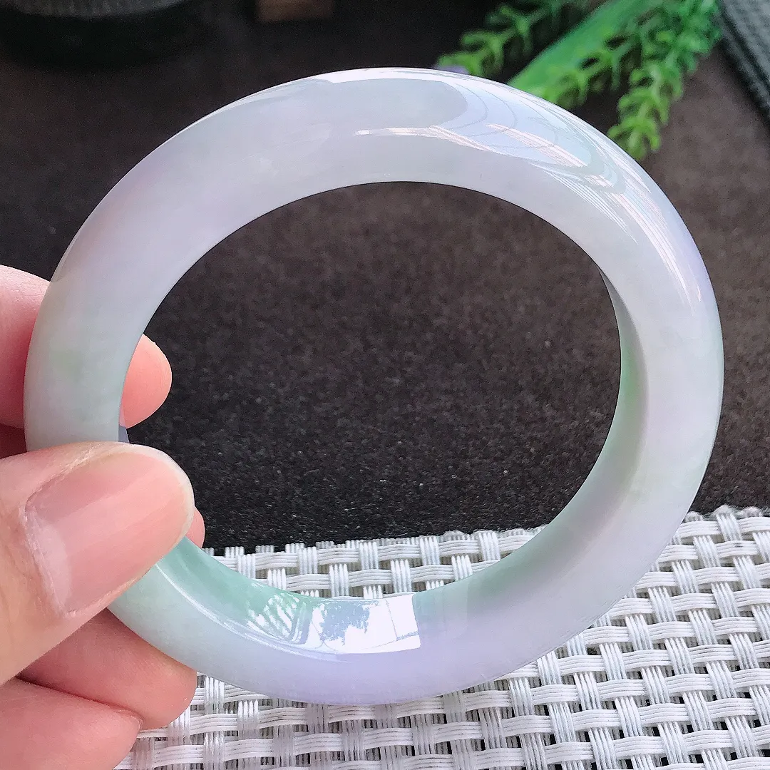 天然A货翡翠56.5/12.4/9.8老坑精美油润紫罗兰手镯宽边玉手镯