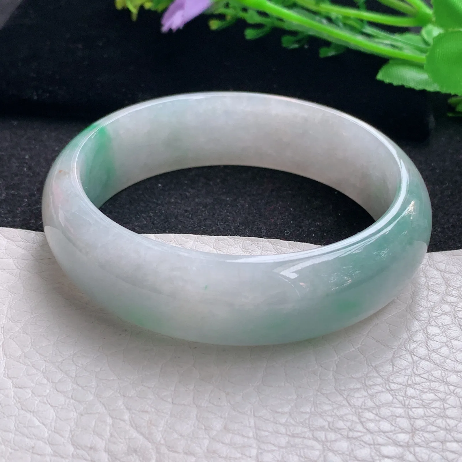 hy自然光59*17.3*8.6轮胎镯 缅甸翡翠a货玉手镯飘阳绿宽边玉手环