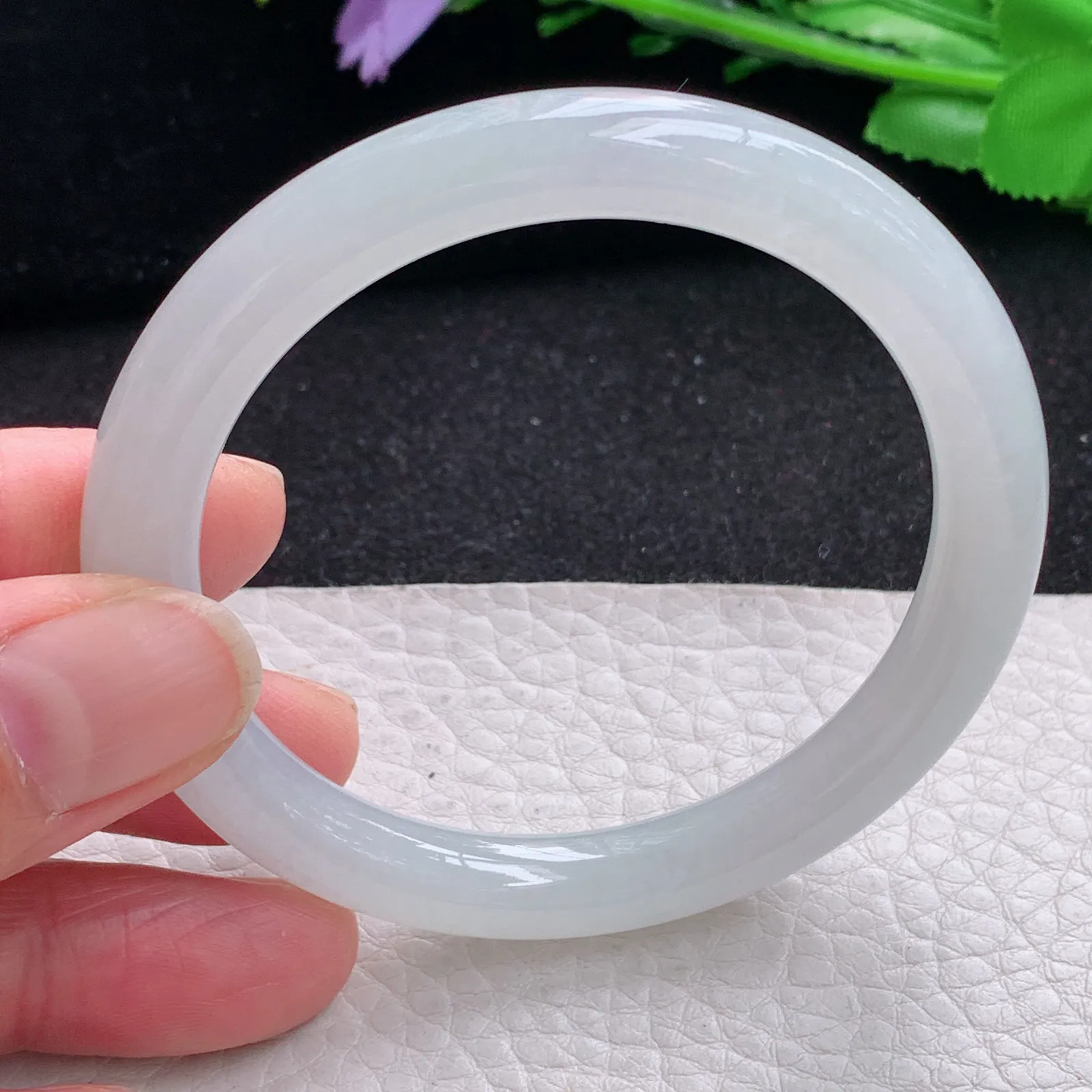 xd自然光54*8.3*8.4叮当镯 缅甸翡翠a货玉手镯冰润白月光美人镯