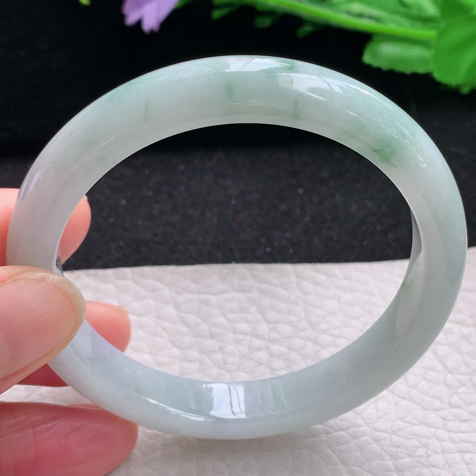 xx自然光55*10*7.3平安镯 缅甸翡翠a货玉手镯飘花秀气宽边玉手环