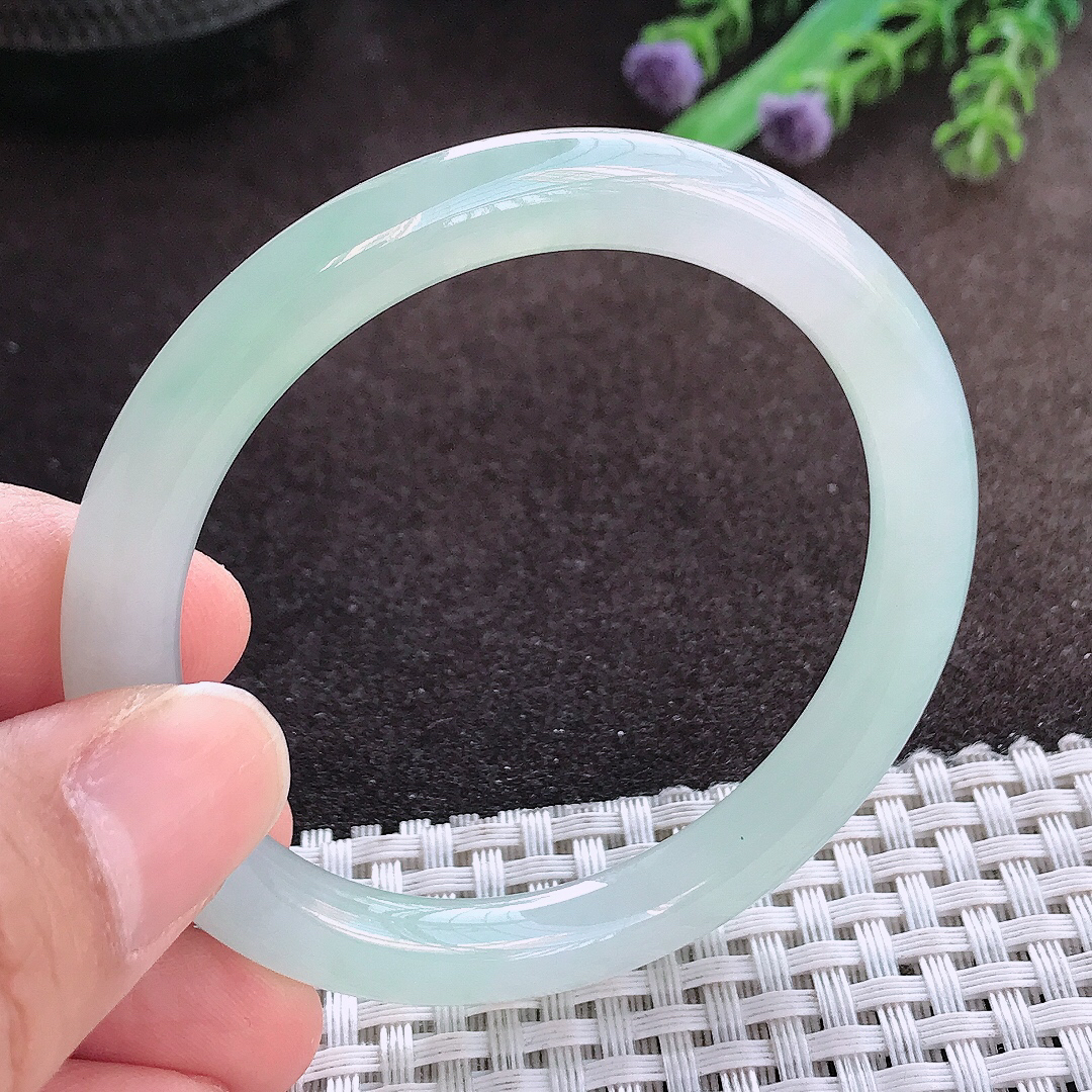 天然A货翡翠51.5/7/7.6老坑冰透果冻胶冰晴圆条手镯细条手镯玉手环