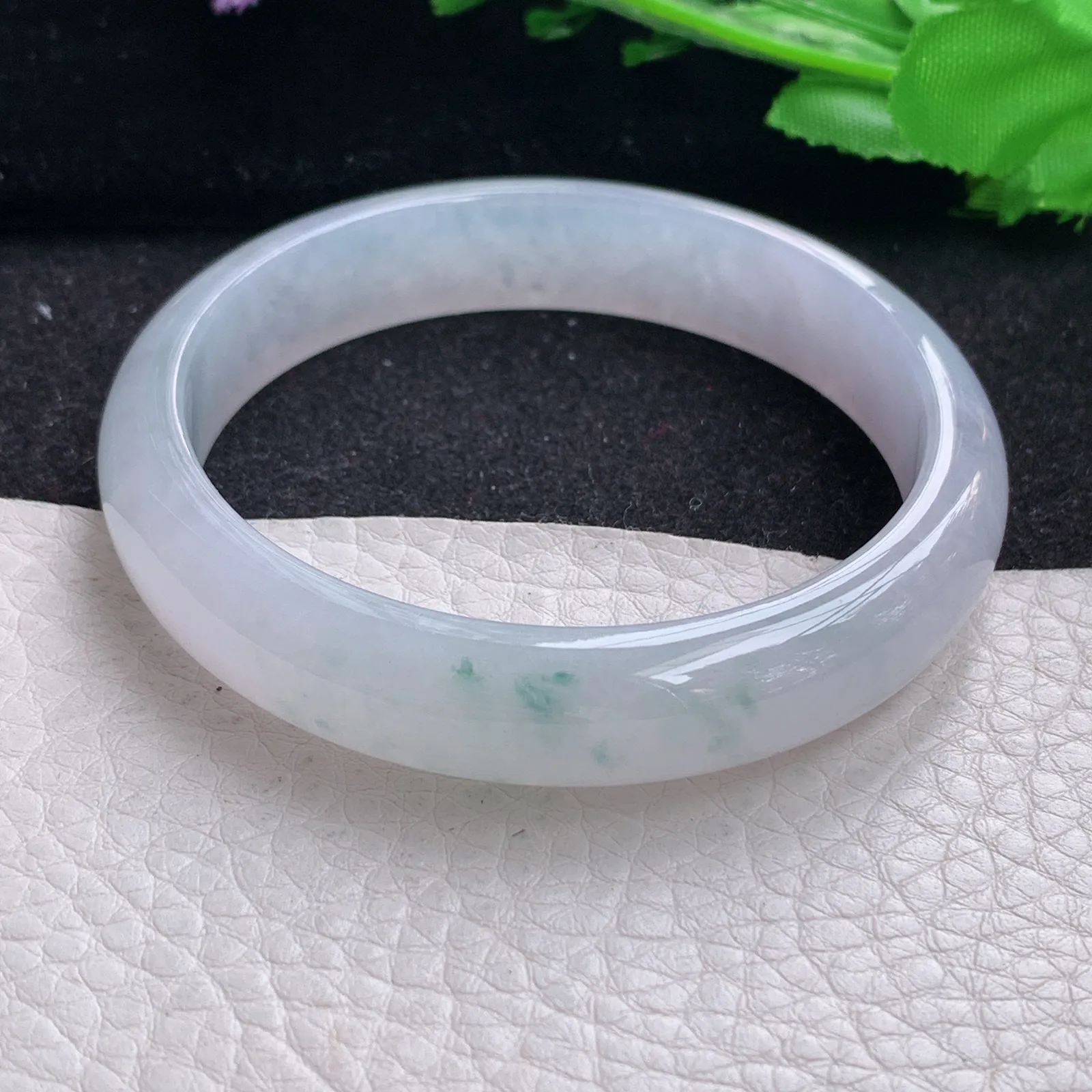 xd自然光57*12.3*7平安镯 缅甸翡翠a货玉手镯冰飘花宽边玉手环