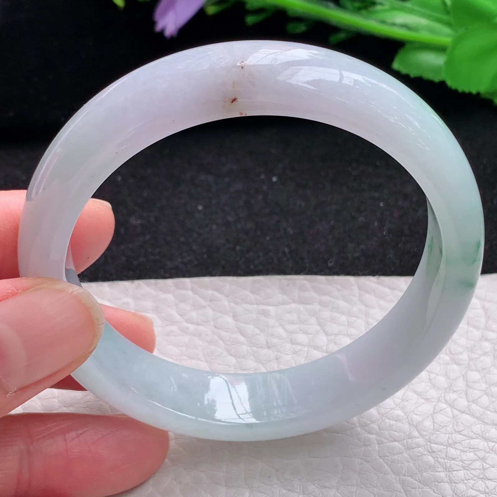 yh自然光56.5*13.3*7.2平安镯 缅甸翡翠a货玉手镯冰飘花宽边玉手环